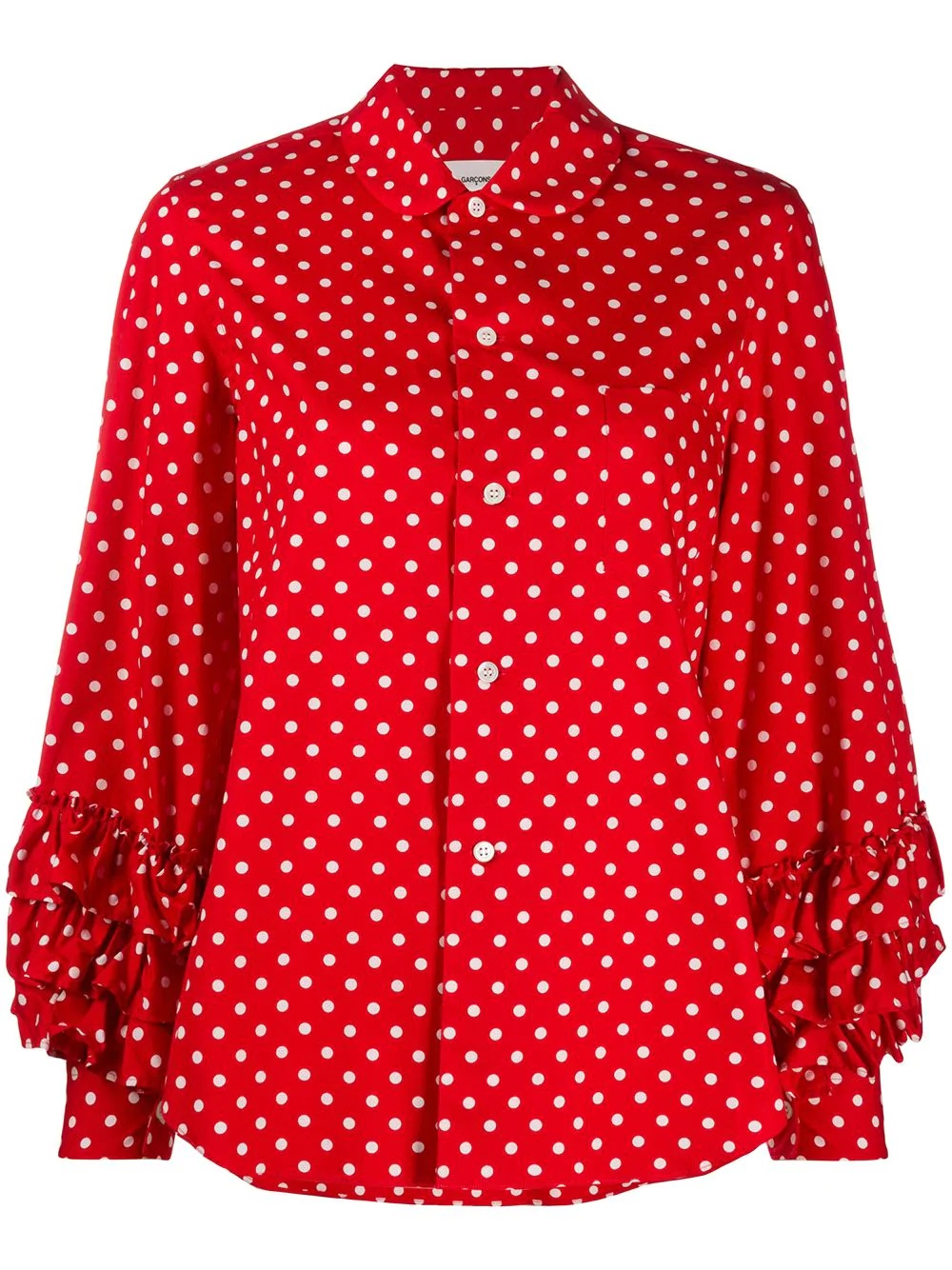 polka dot print ruffle trim shirt - 1