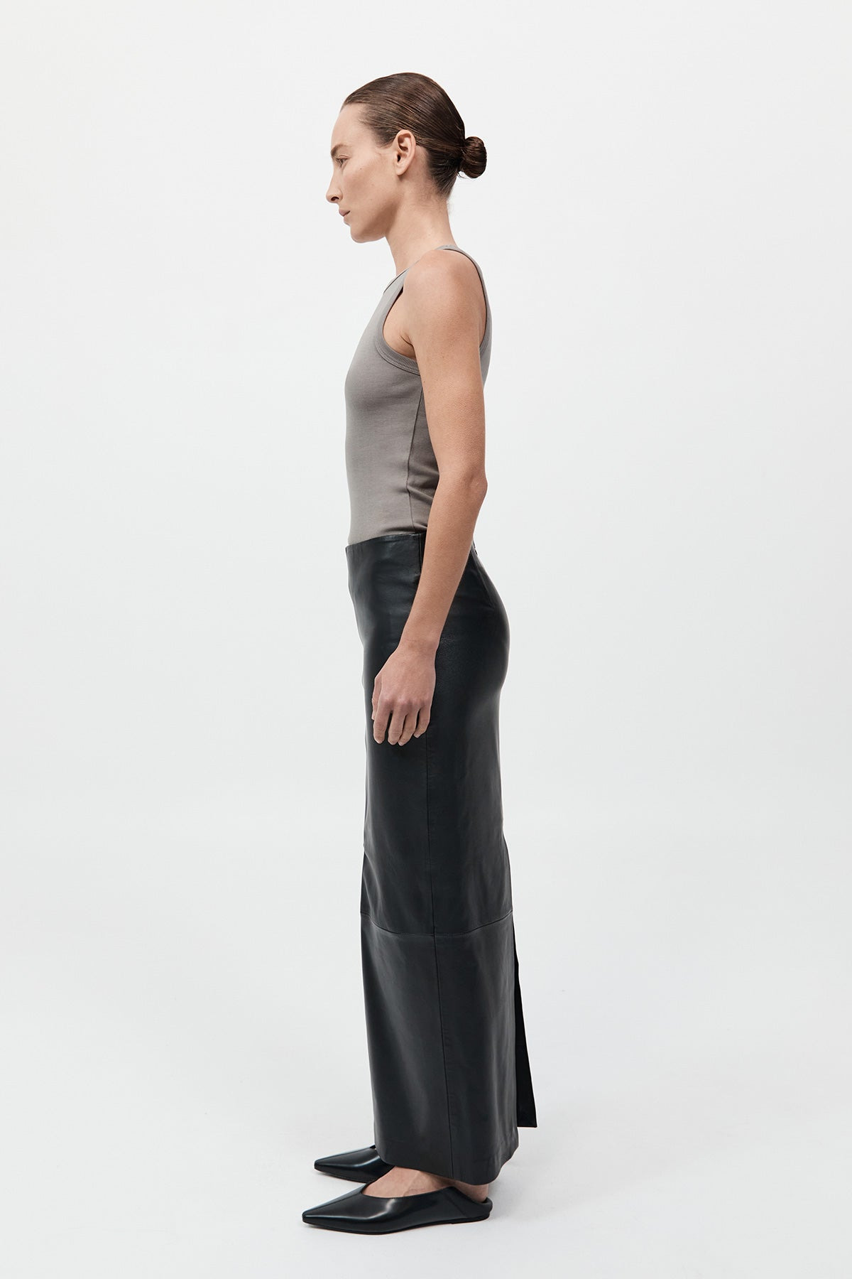 Leather Column Skirt - Black - 3
