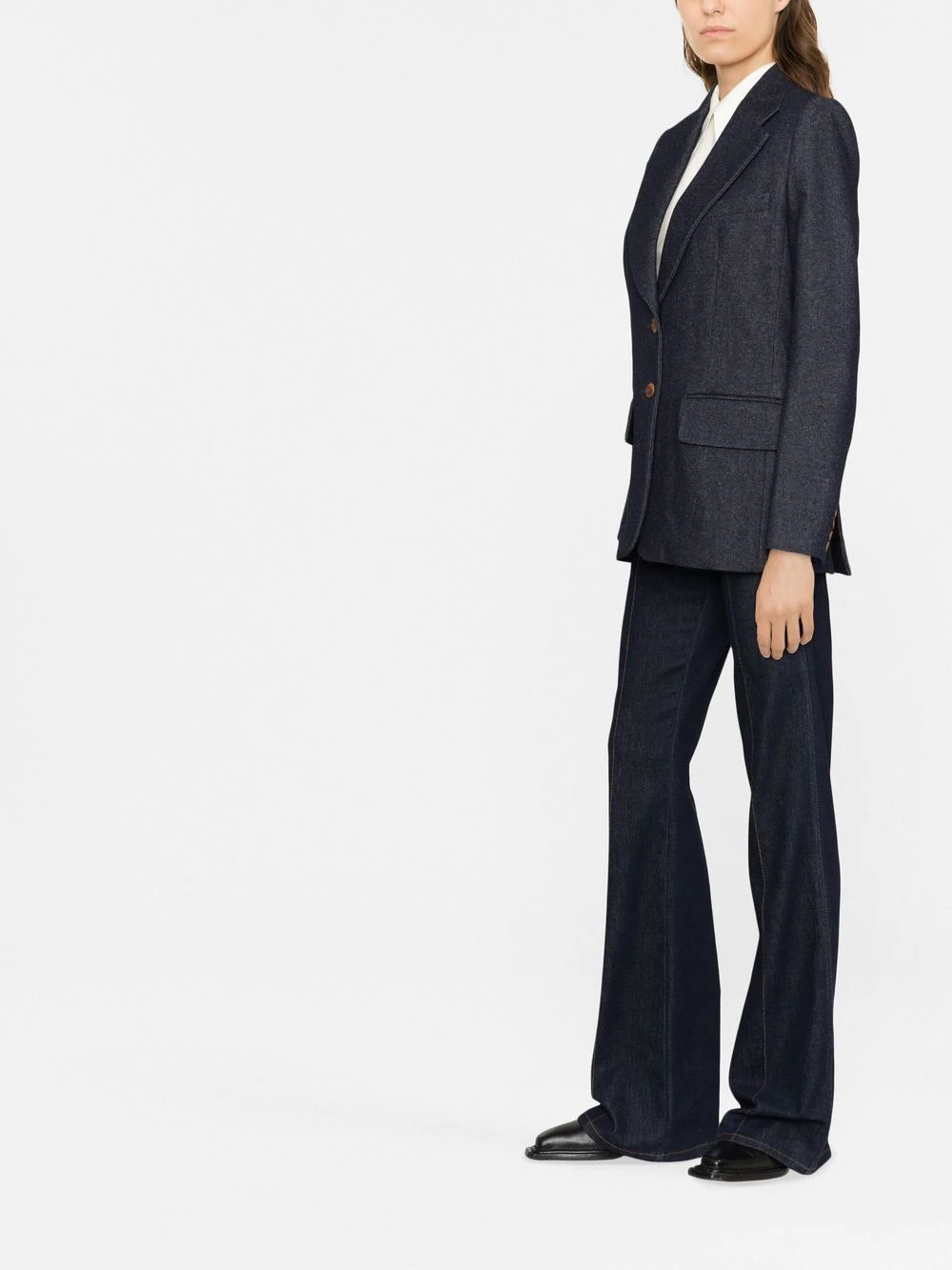 two-button denim blazer - 3