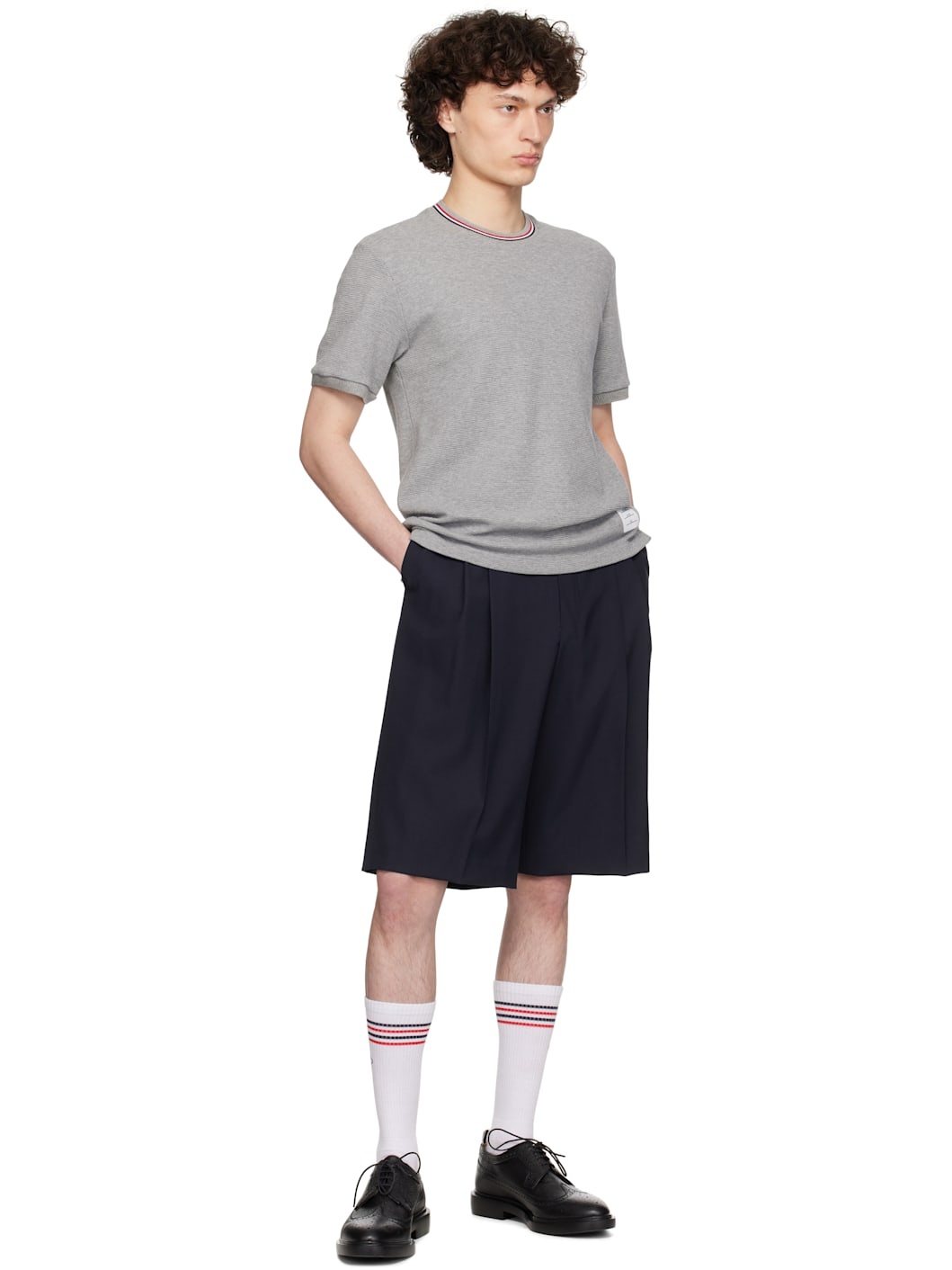 Gray Short Sleeve Rib Cuff T-shirt - 4