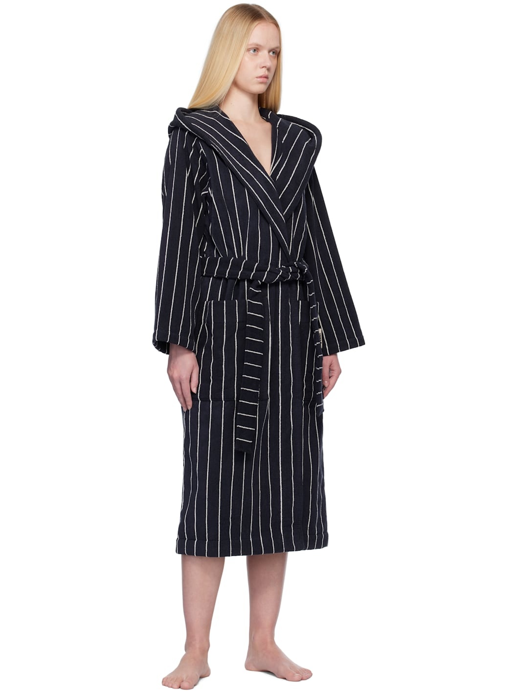 Black & White Terry Hooded Bathrobe - 4