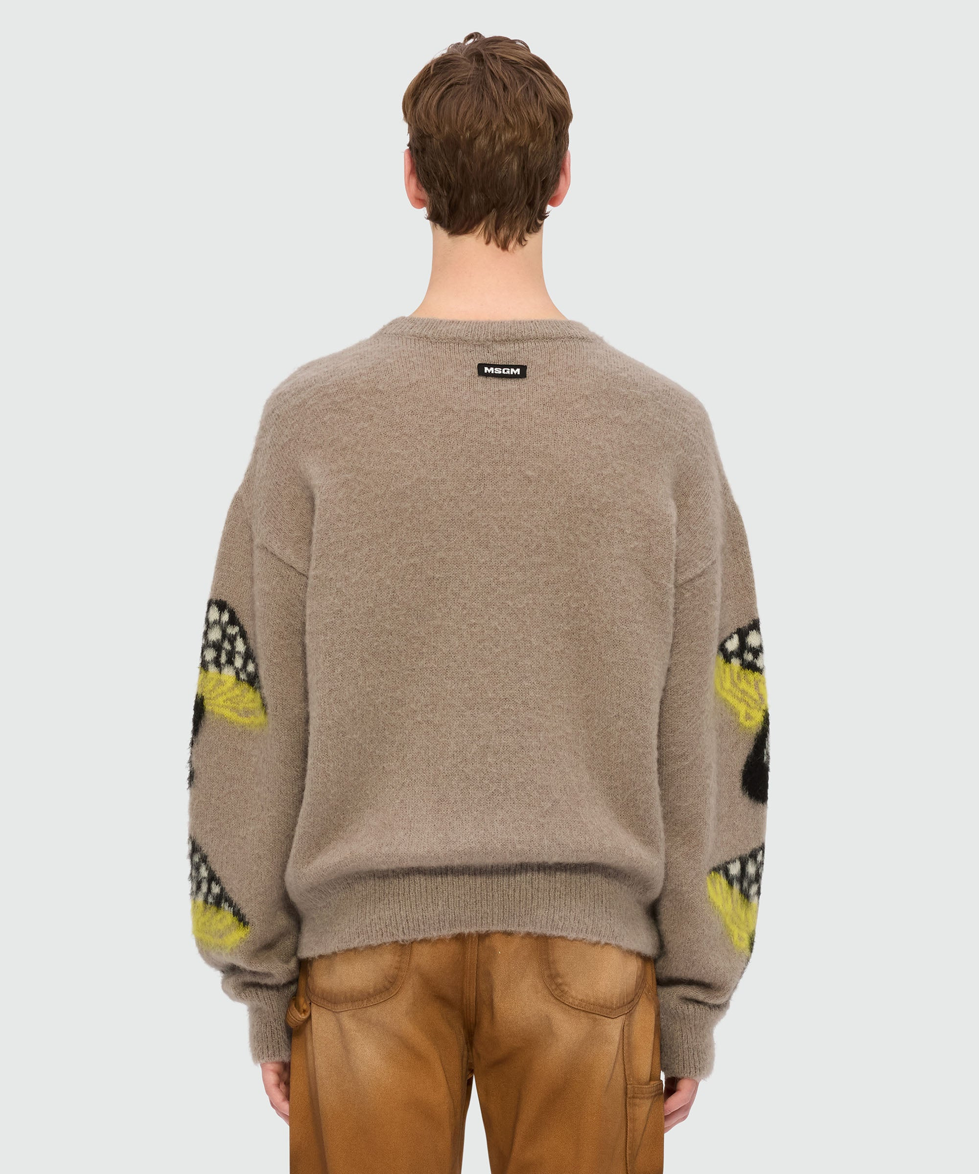Gray brushed mohair sweater with "Fantastic Mushroom" jacquard pattern - 3