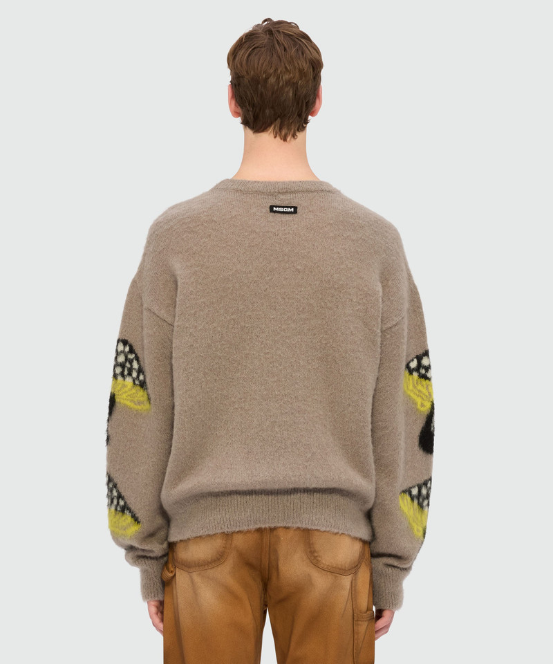 Gray brushed mohair sweater with "Fantastic Mushroom" jacquard pattern 3