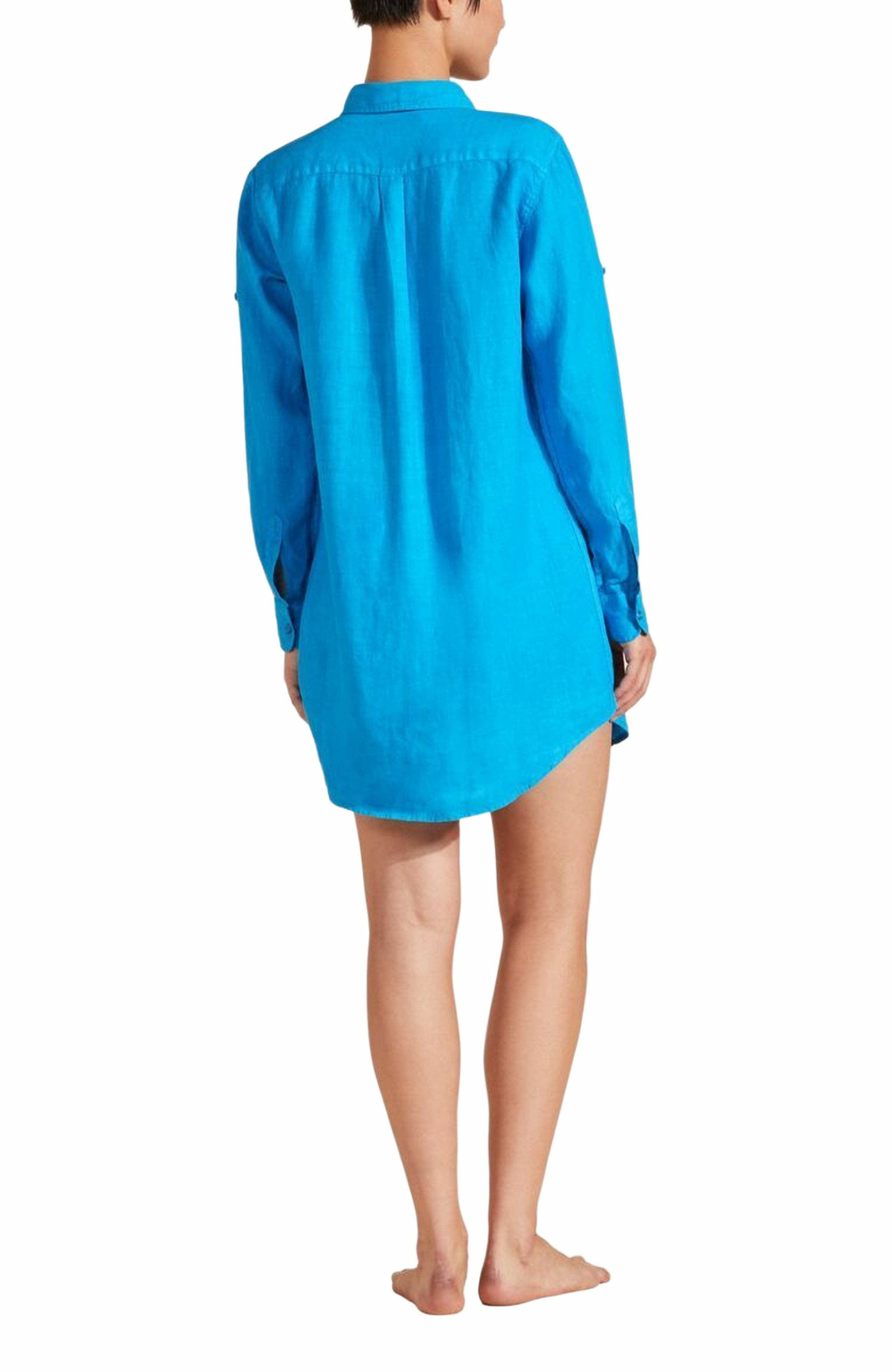 Vilebrequin Women's Solid Linen Shirt Dress in Bleu Hawai at Nordstrom - 2