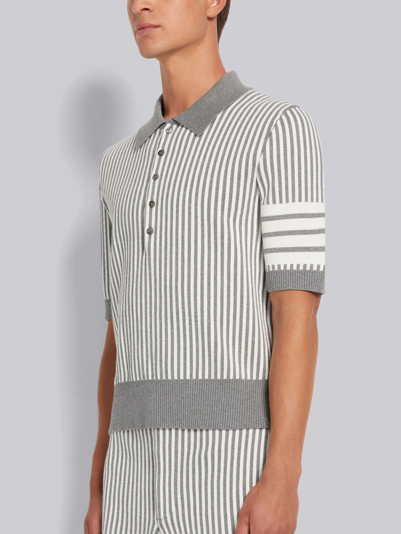 Thom Browne Light Grey Cotton Seersucker Jacquard 4-Bar Polo outlook