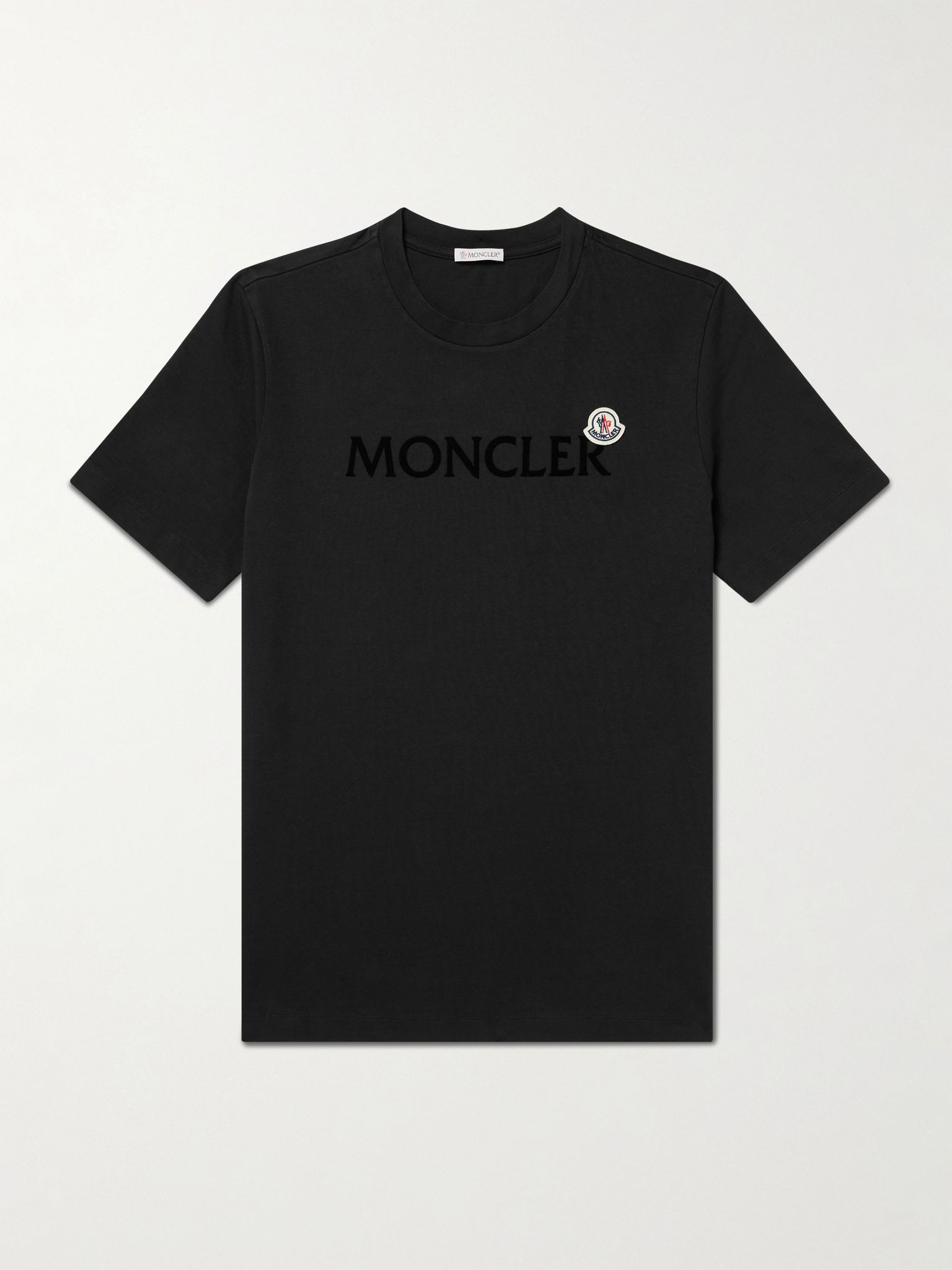 Logo-Flocked Appliquéd Cotton-Jersey T-Shirt Black - 1