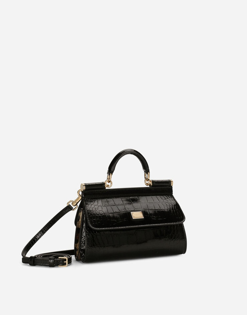 Small double-face Sicily bag in crocodile-print calfskin and leopard-print polished calfskin 3