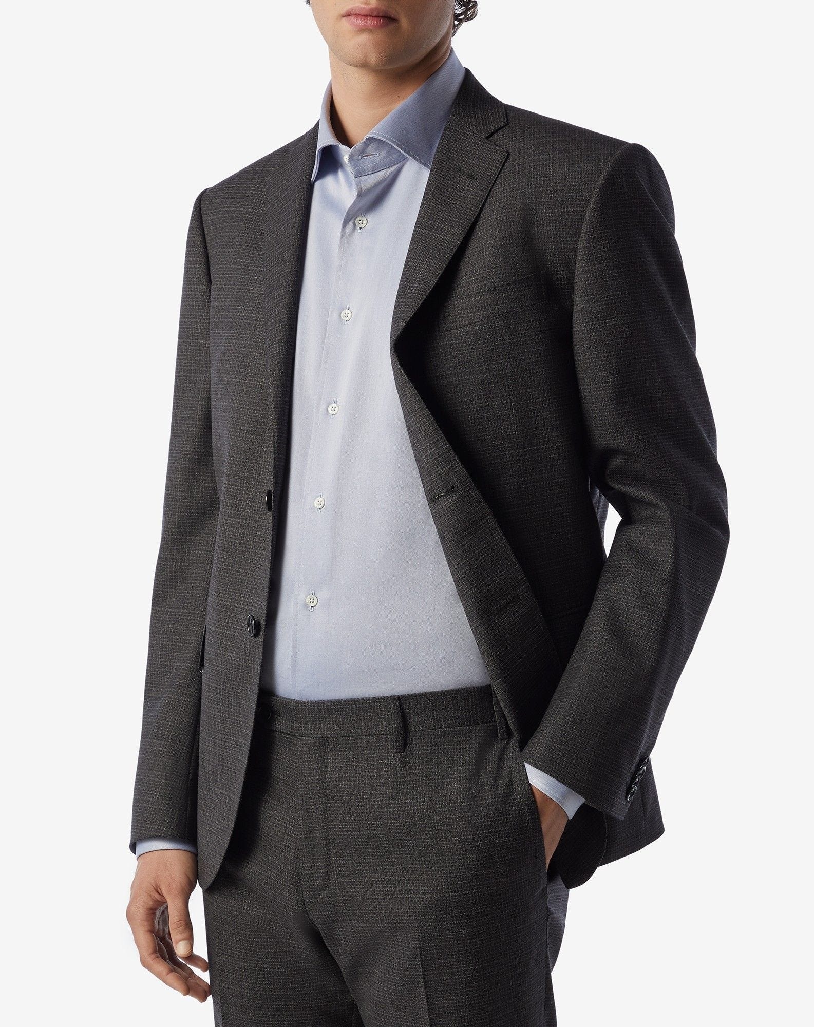 Grey stretch wool suit with micro-pattern - 5