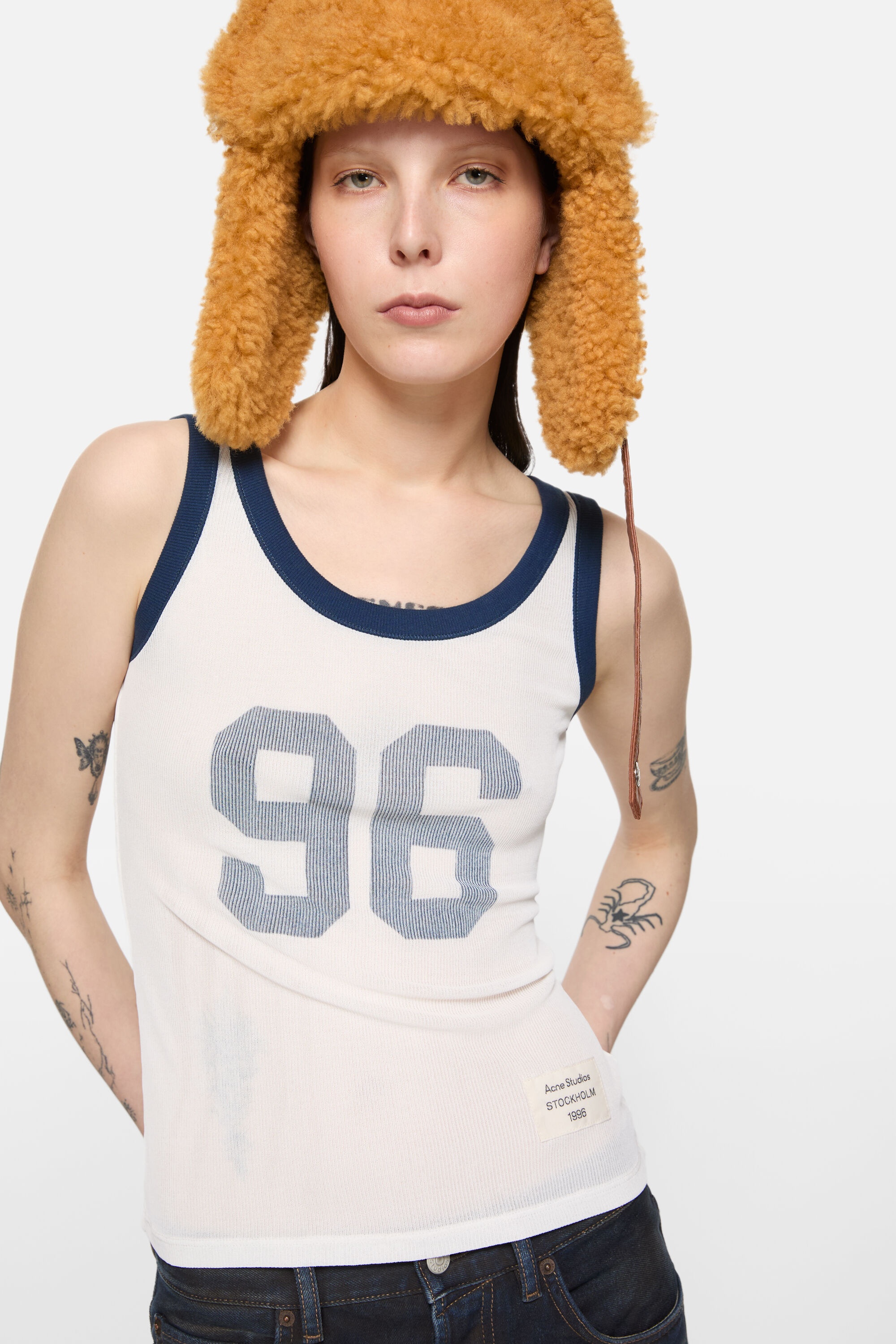 Ribbed tank top - White/navy - 4