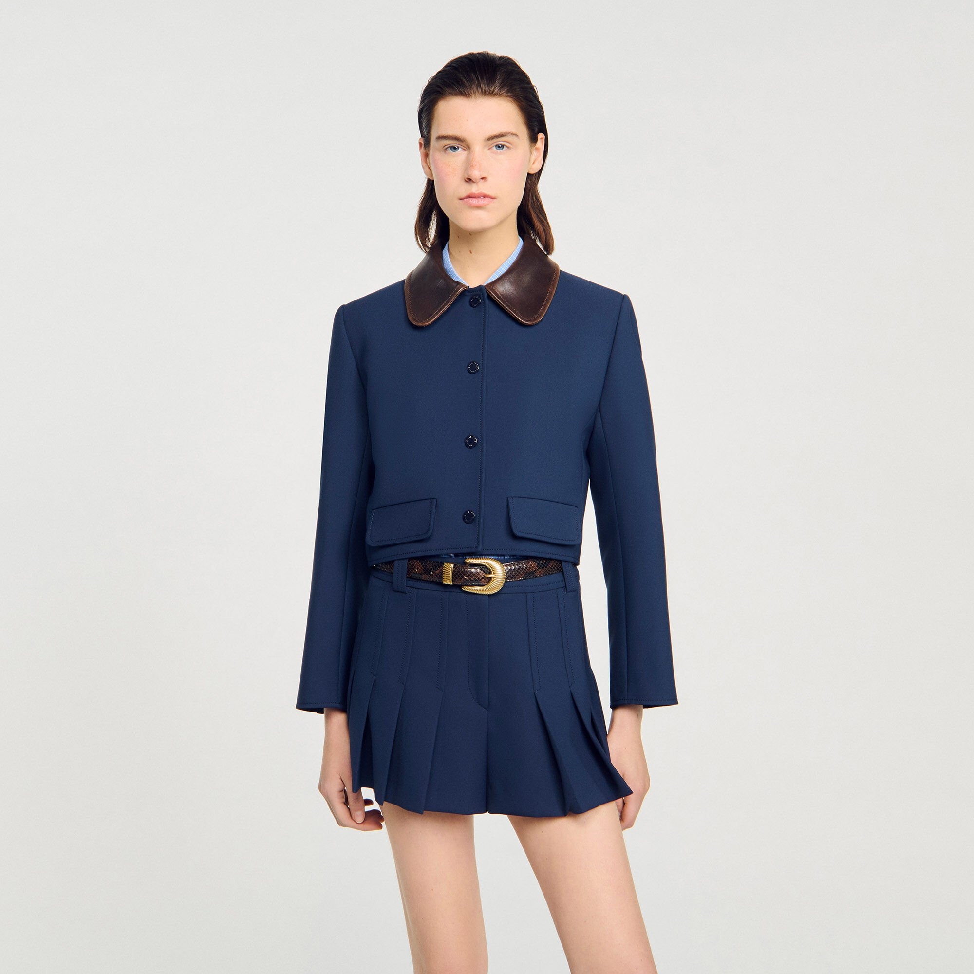 CROPPED JACKET WITH LEATHER COLLAR - 4