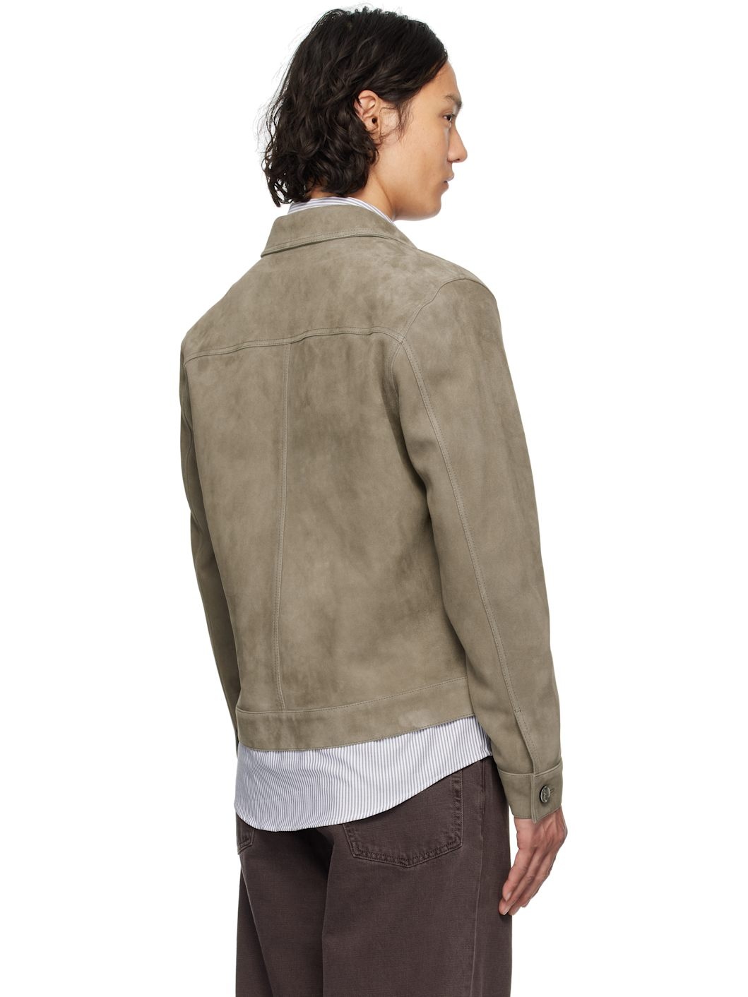 Taupe Buttoned Suede Jacket - 3