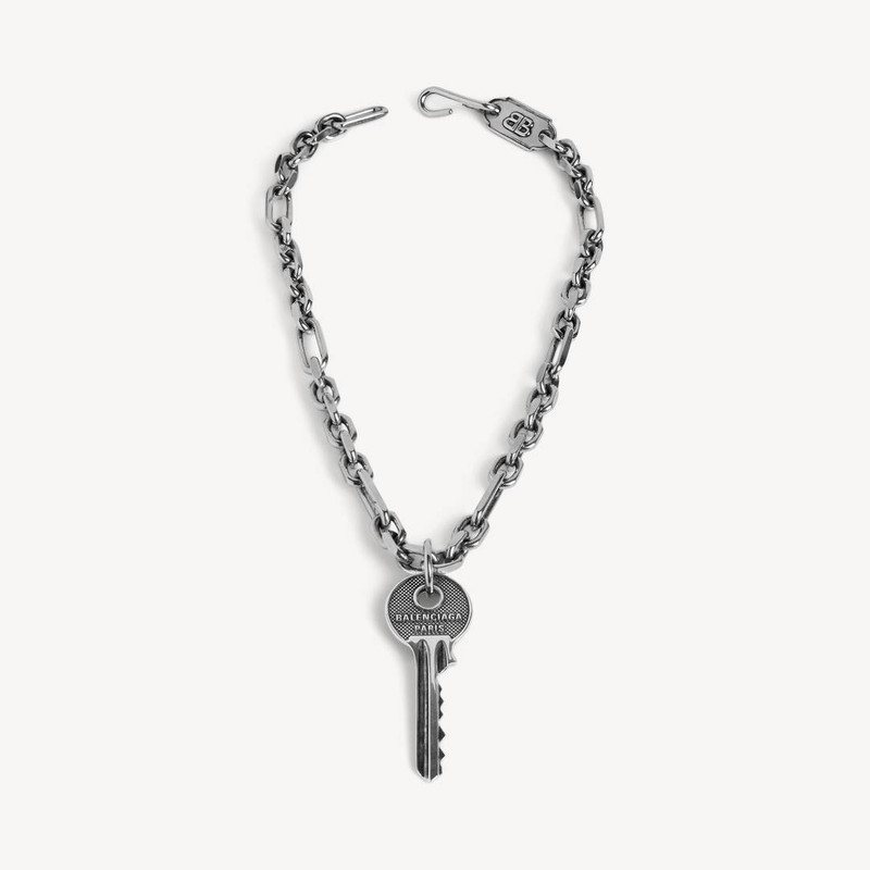 BALENCIAGA Men's Neverlost Thin Necklace in Antique Silver outlook