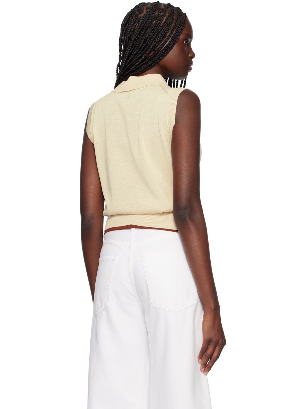 Beige Knit Sleeveless Polo - 3