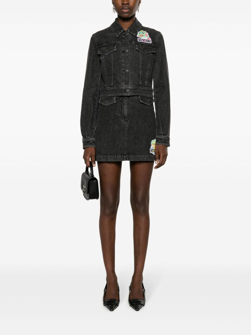 Moschino cartoon-embroidered A-line denim skirt outlook