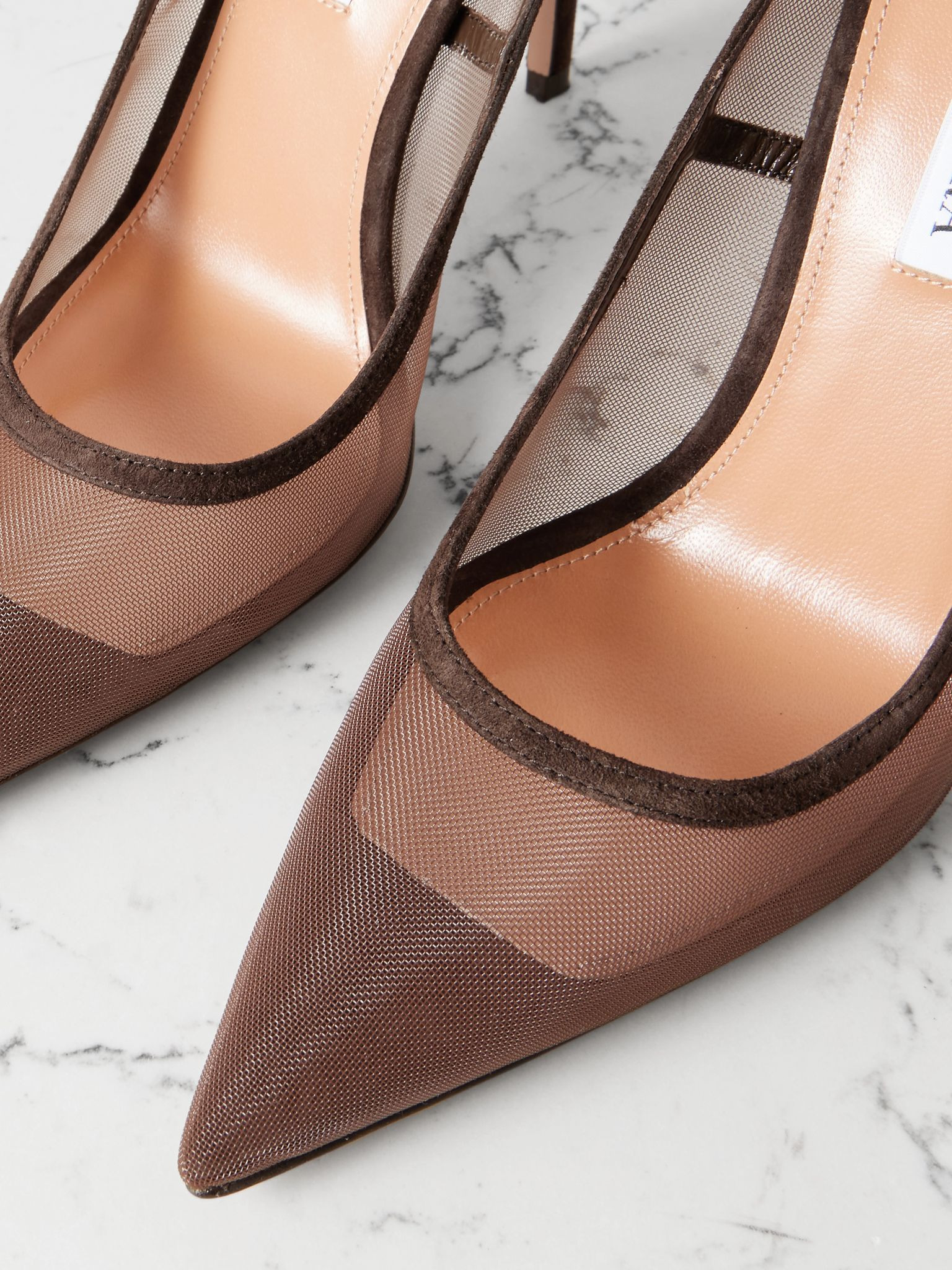Love Affair 105 suede-trimmed mesh point-toe pumps Chocolate - 4