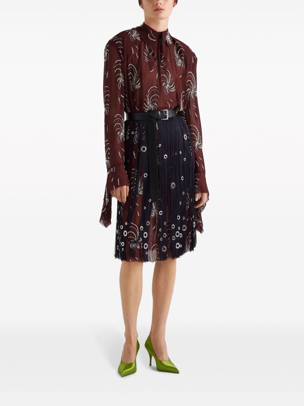 eyelet-embellished fringe skirt - 2