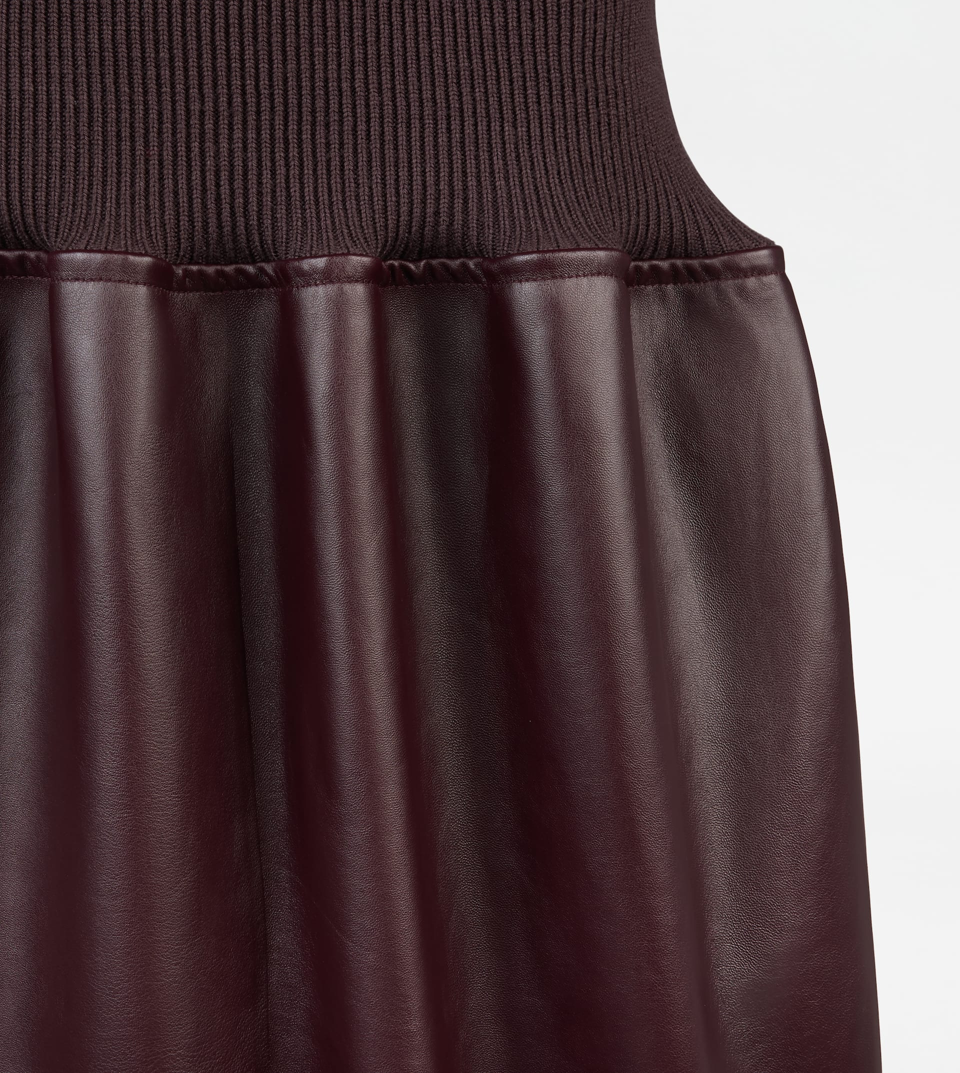 DRESS IN WOOL AND LEATHER - BURGUNDY - 7