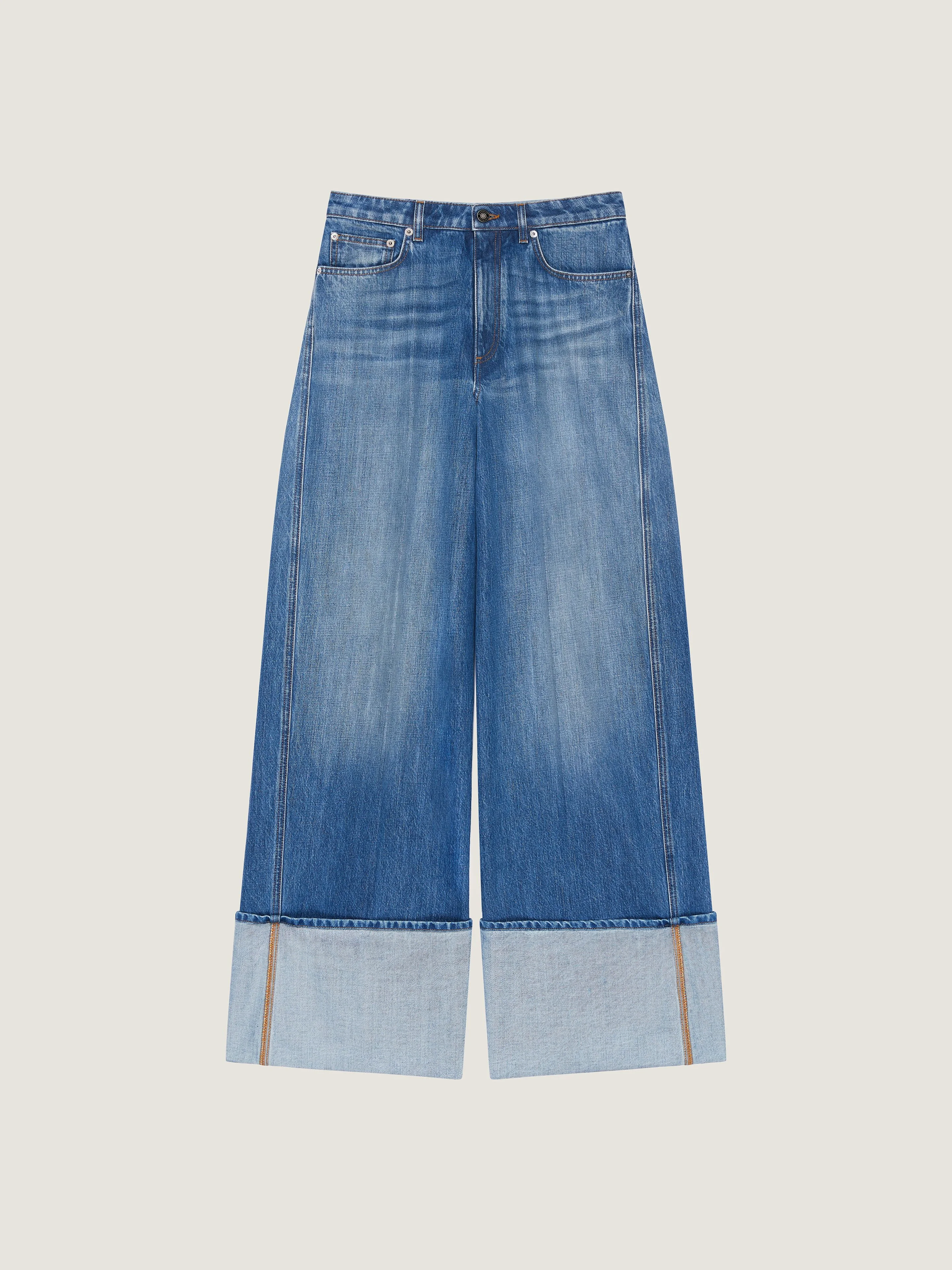 MEDIUM BLUE TURN-UP JEANS - 1