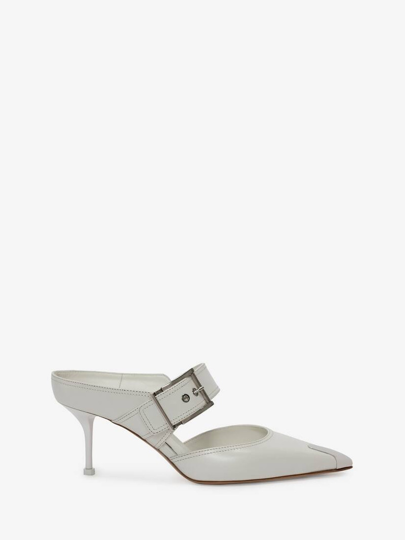 Punk Buckle Mule in Ivory/silver - 1