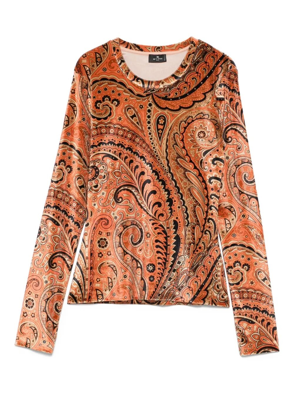 Paisley-Print Long-Sleeved Velvet Top - 1
