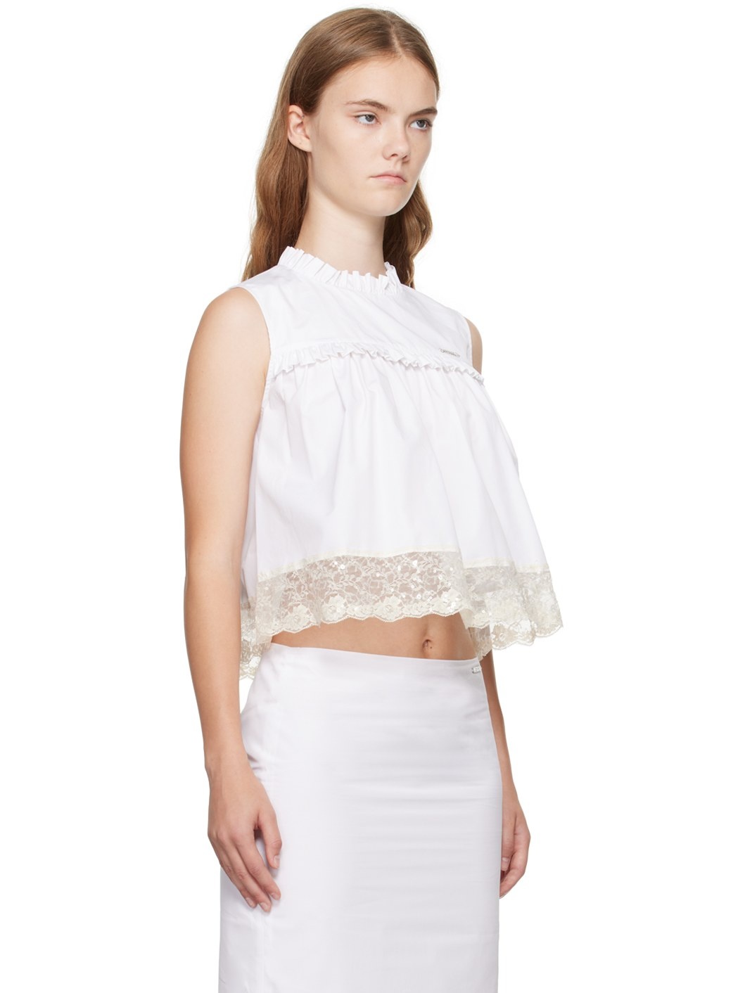 White Lace Trim Blouse - 2