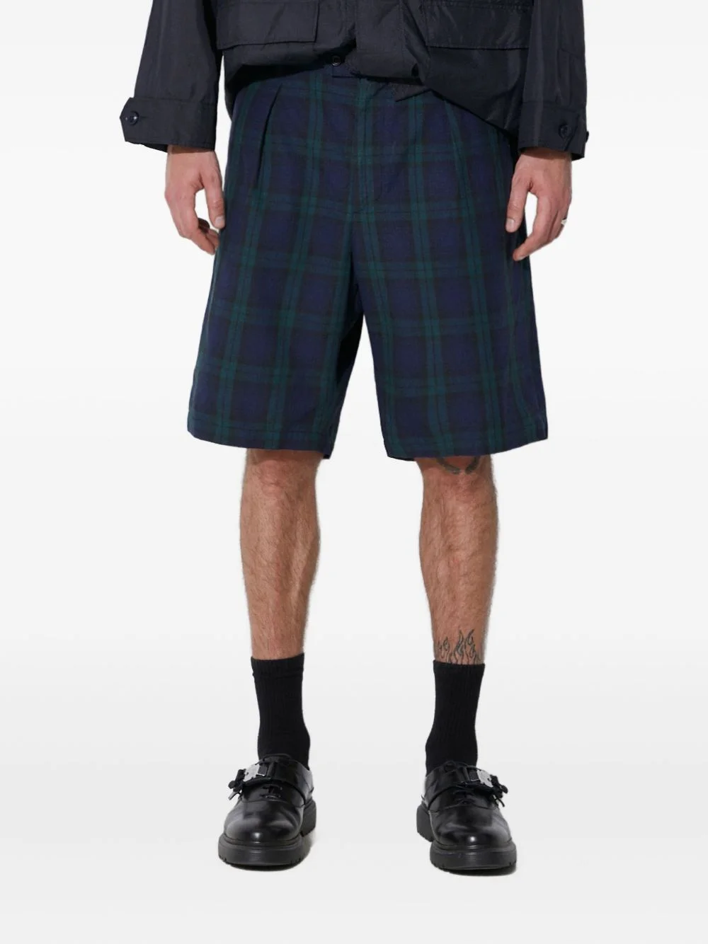 pleated tartan shorts - 1