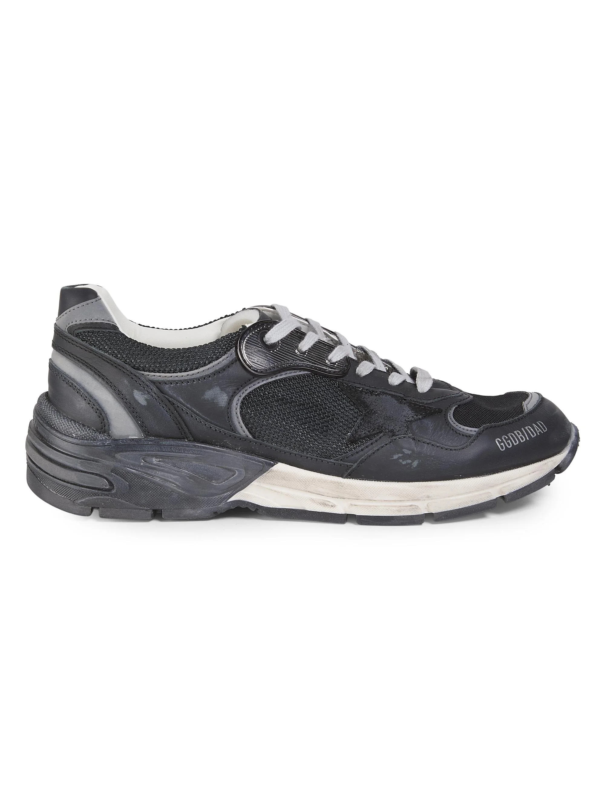 Men's Dad Running Mesh & Leather Low-Top Sneakers - Black Dark Grey - 1