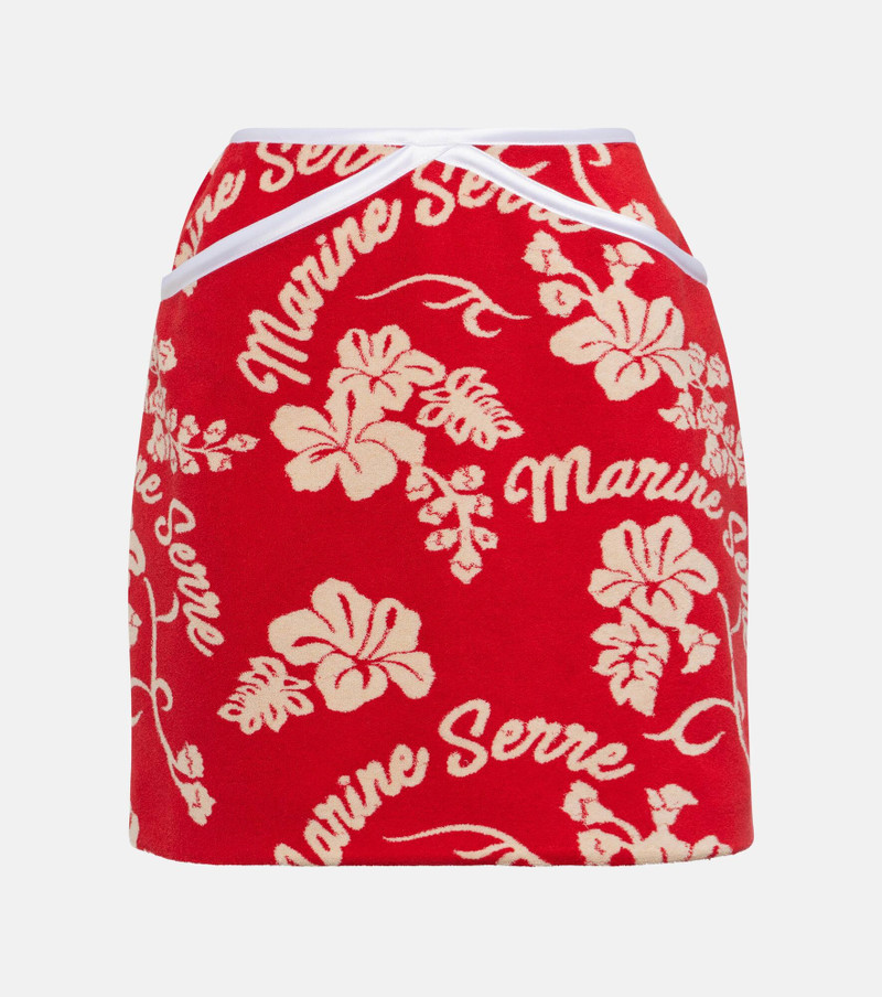 Leather-trimmed jacquard miniskirt 1