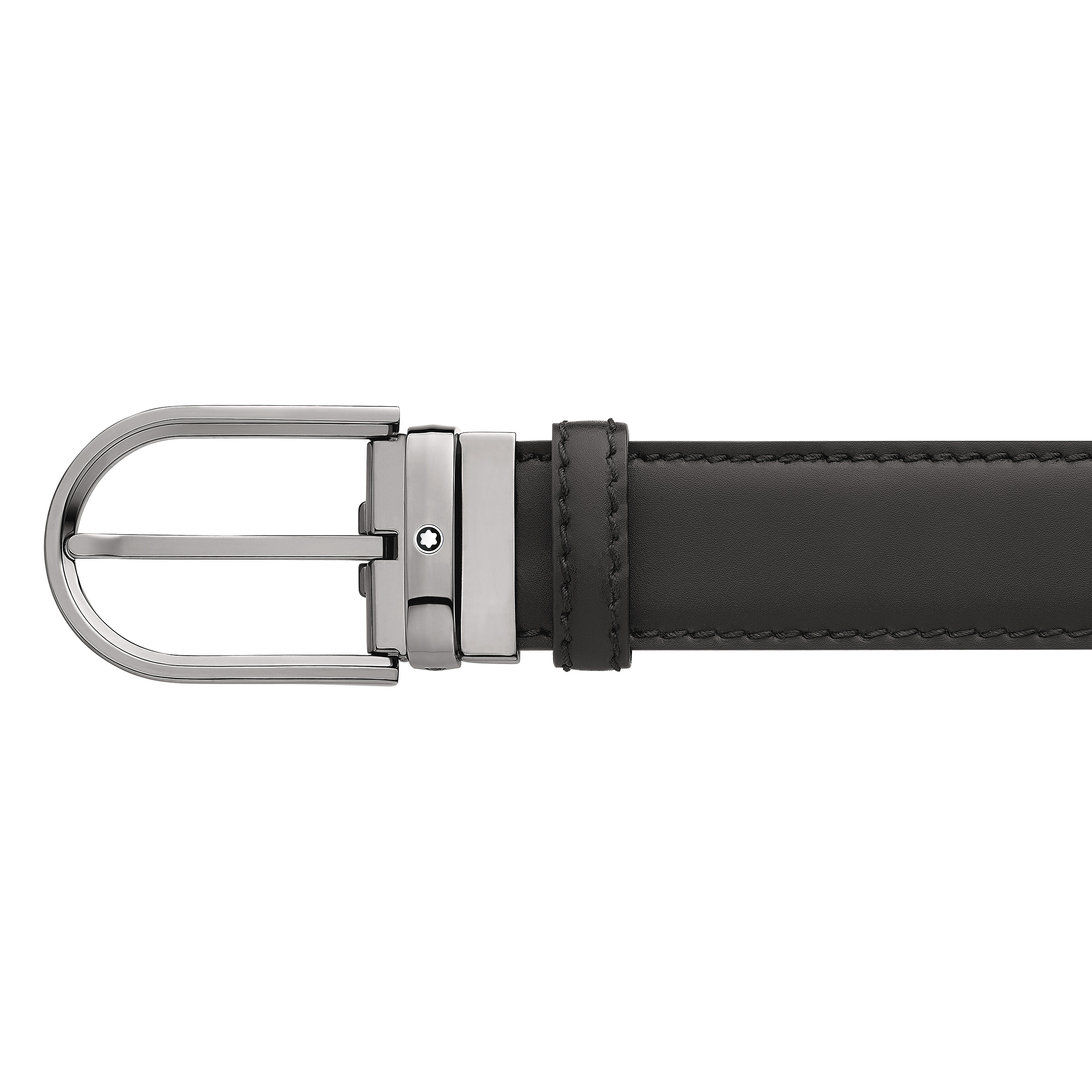 Horseshoe buckle black 35 mm leather belt - 2