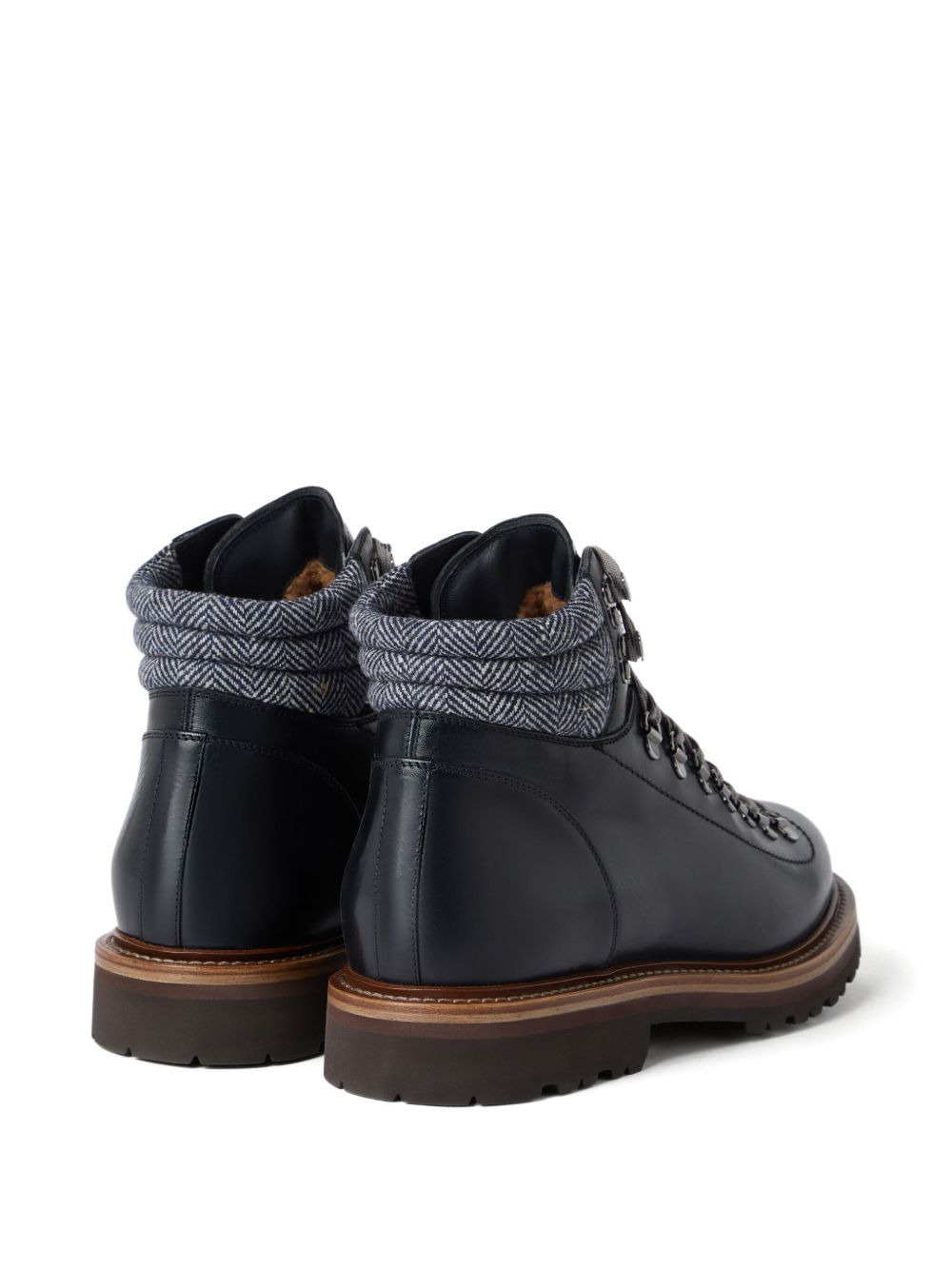 lace-up herringbone-detail hiking boots - 3