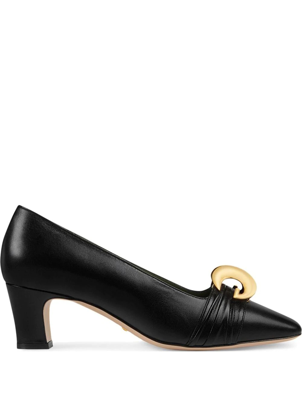 Leather mid-heel pump with half moon GG - 1