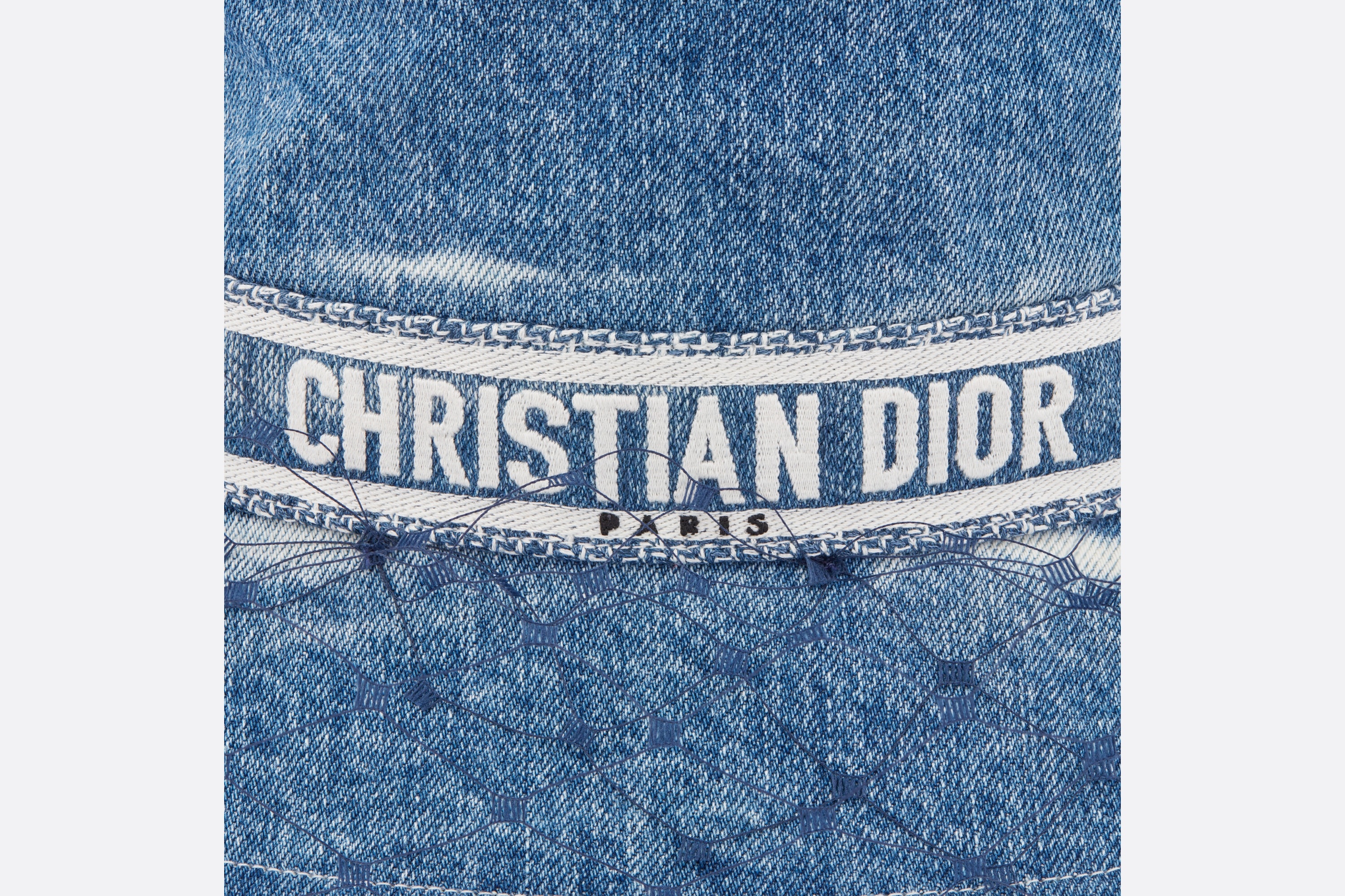Dior Denim Wash Small Brim Bucket Hat with Veil - 5