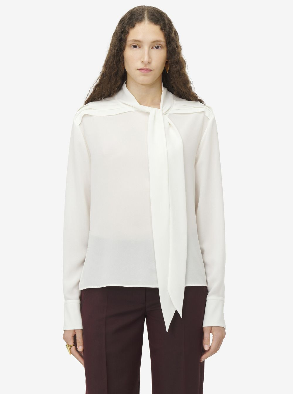 Alexander Mcqueen Women White Blouse With Scarf Detail On The Front In Silk Woman - 4