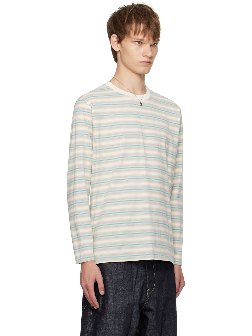 Blue & Beige Gradient Stripe Jersey L/S T-shirt - 2