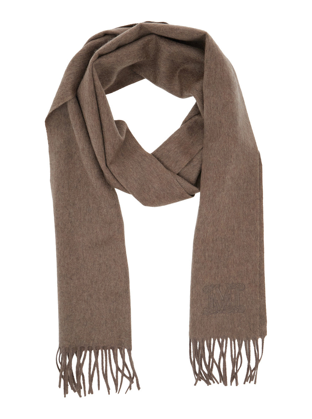 Max Mara Women 'Dalia' Brown Rectangular Scarf With Logo Embroidery On The Front And Fringed Hem In  - 2
