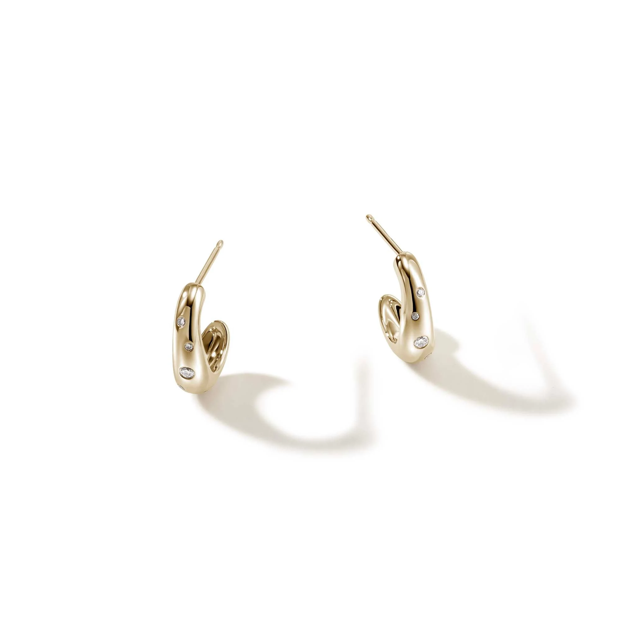 Surf J Hoop Earrings, Gold, Diamonds, 15MM - 1