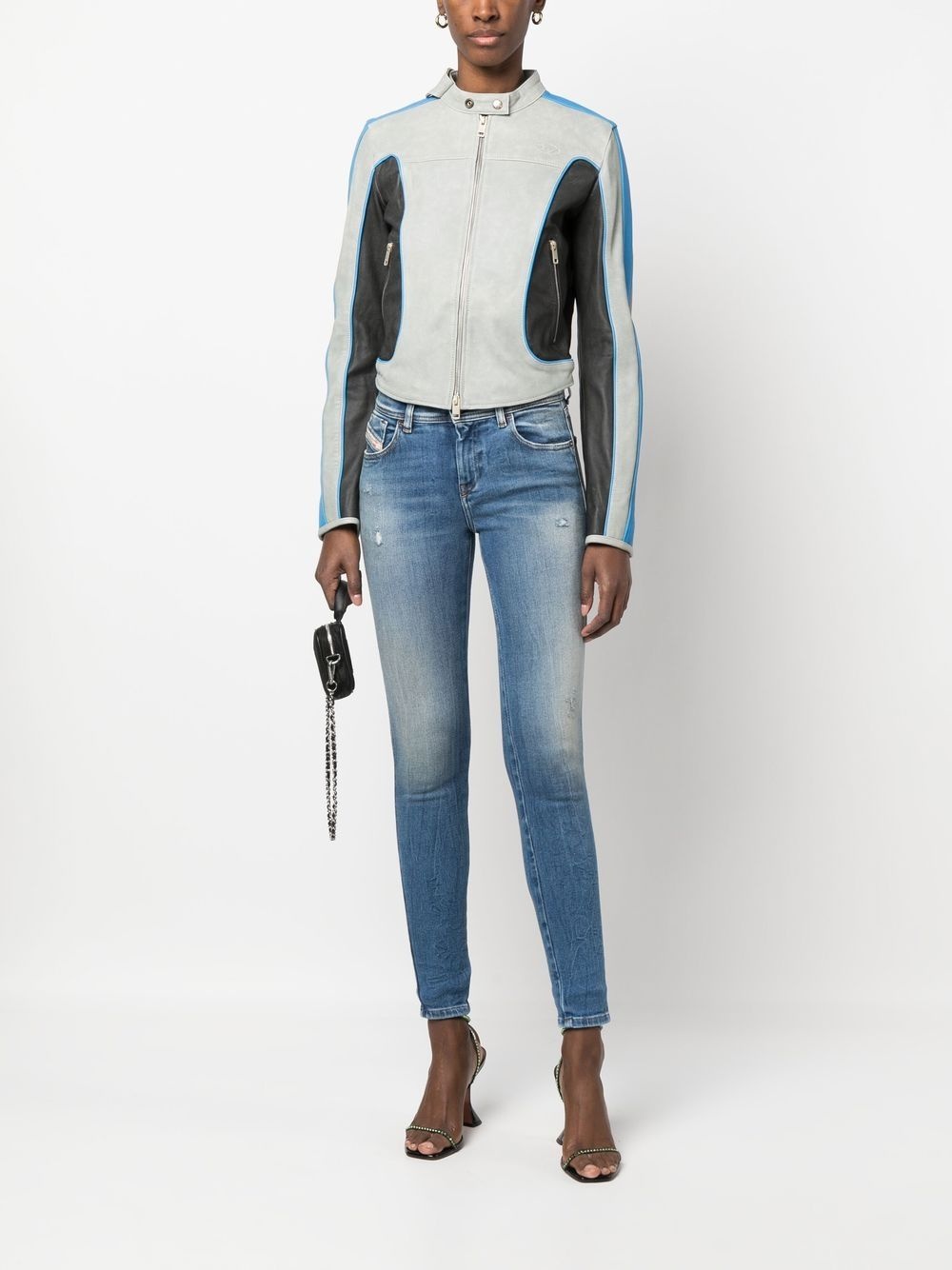 colour-block leather biker jacket - 2