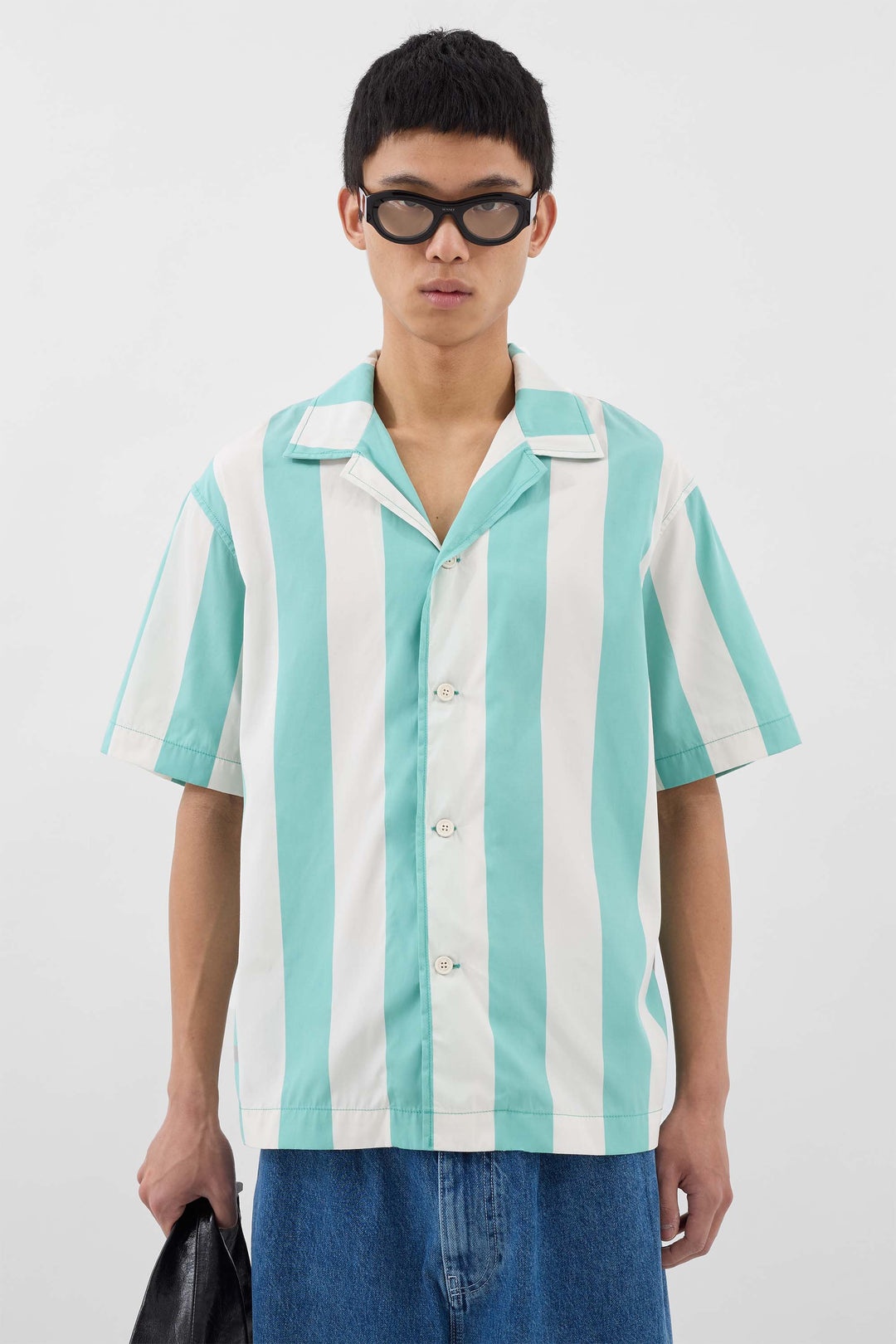 SHORTSLEEVE SHIRT / off white & green stripes - 2