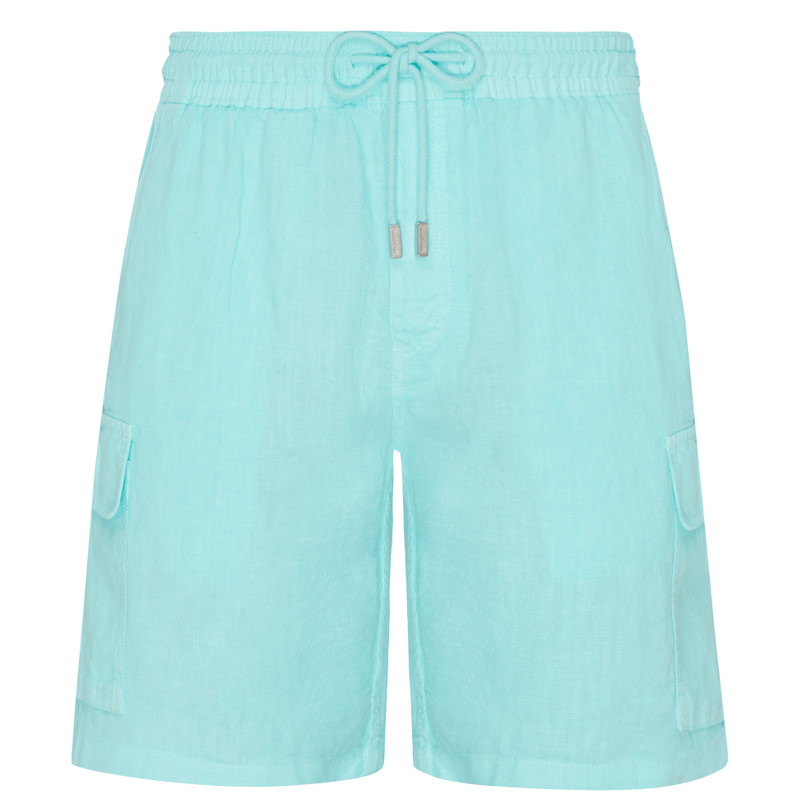 Men Linen Bermuda Shorts Cargo Pockets 1