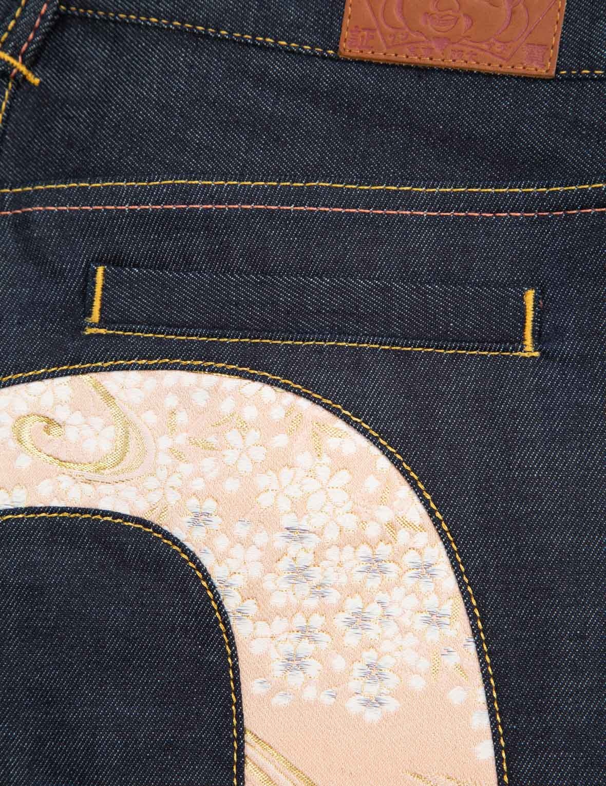 SAKURA-PATTERN BROCADE DAICOCK INSERT BOYFRIEND JEANS - 13