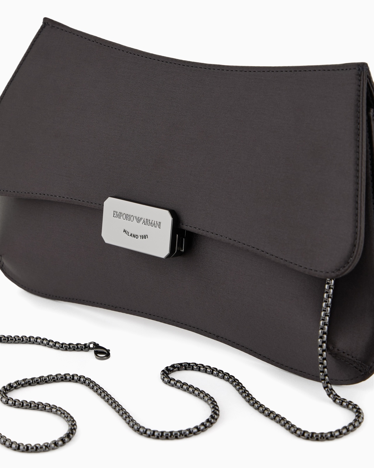 SATIN BAGUETTE CLUTCH BAG WITH CHAIN STRAP - 5
