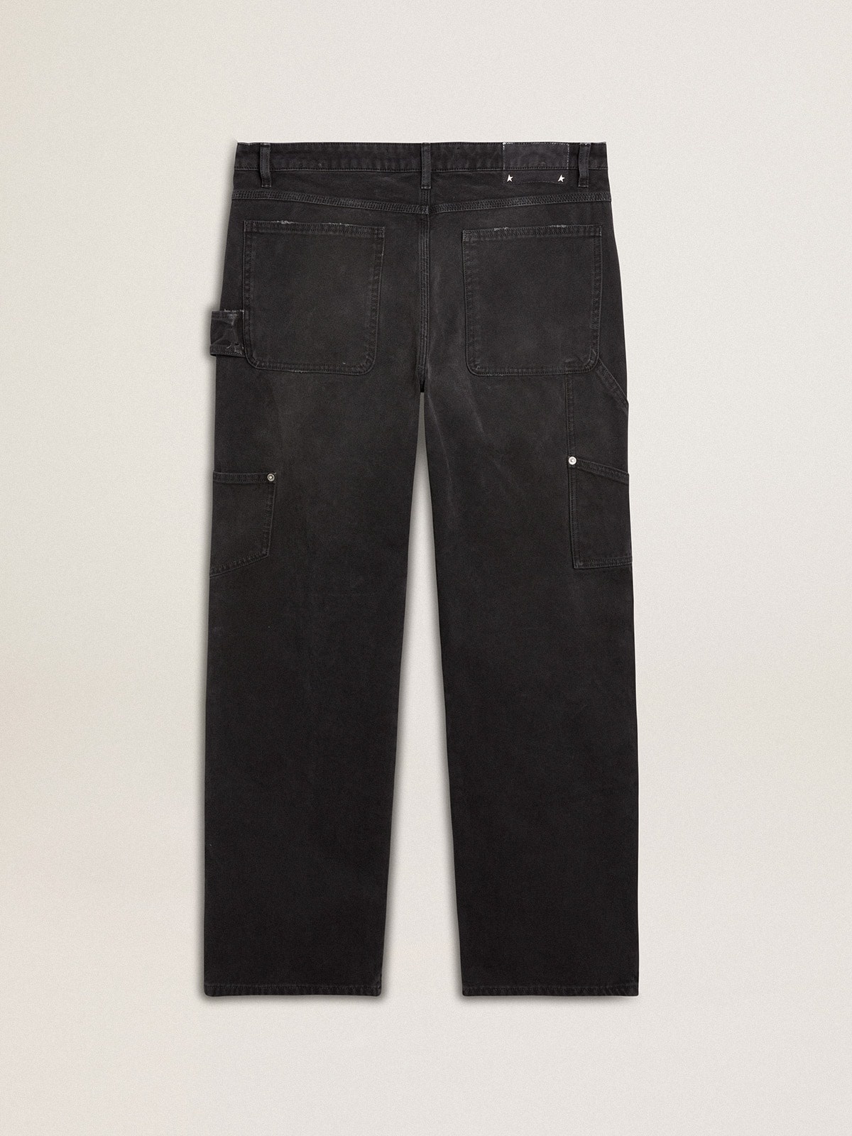 Men's distressed black cotton jeans with front patches - 5