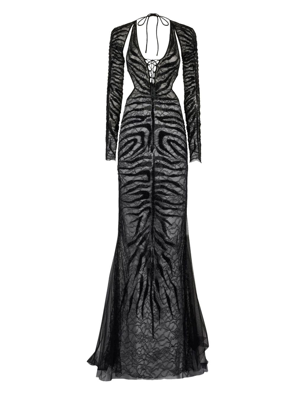 sheer tiger-print evening dress - 1