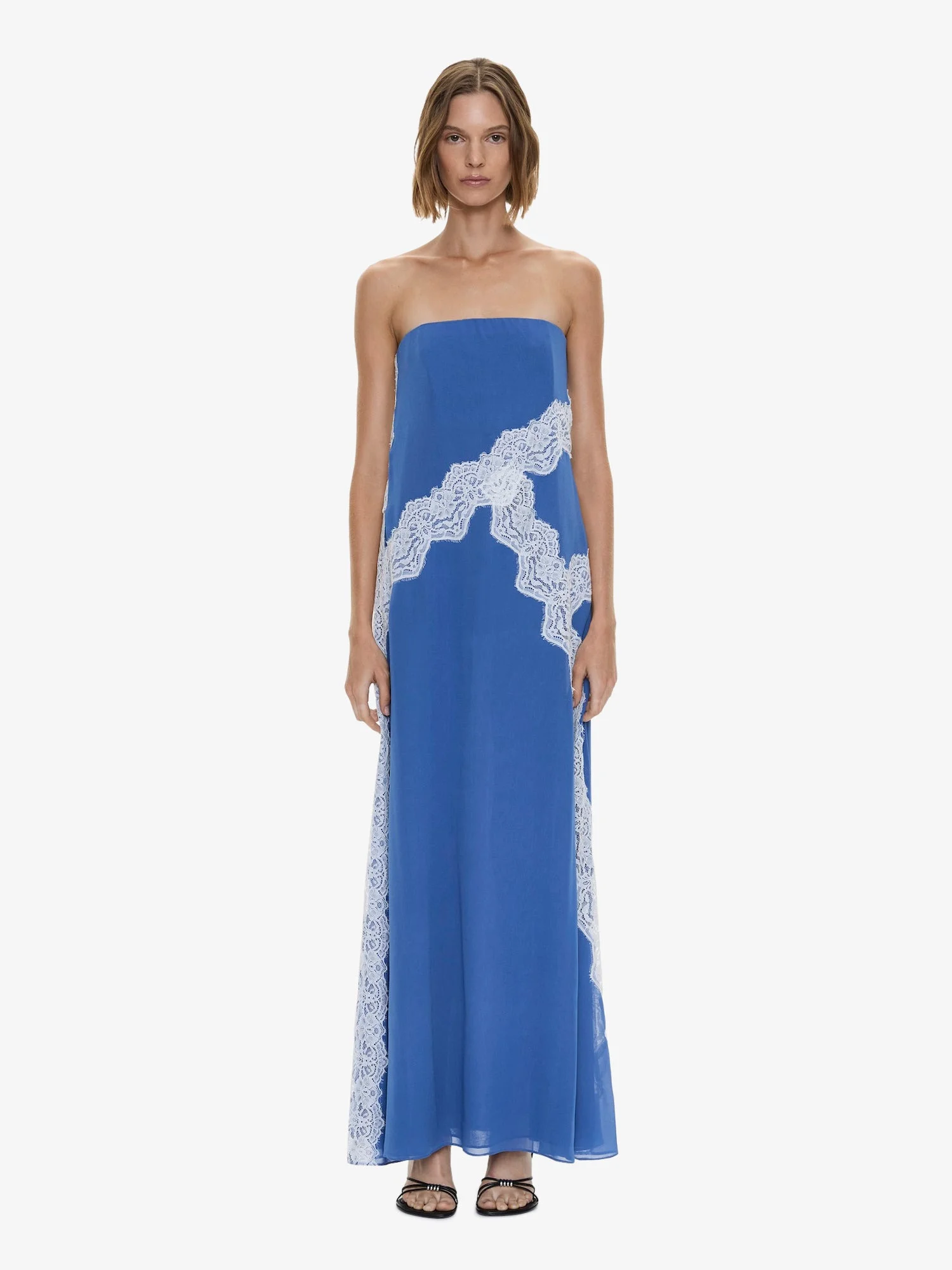 christopher esber blue lace dress CHRISTOPHER ESBER blue lace mini dress with asymmetrical neckline Blue Christopher Esber