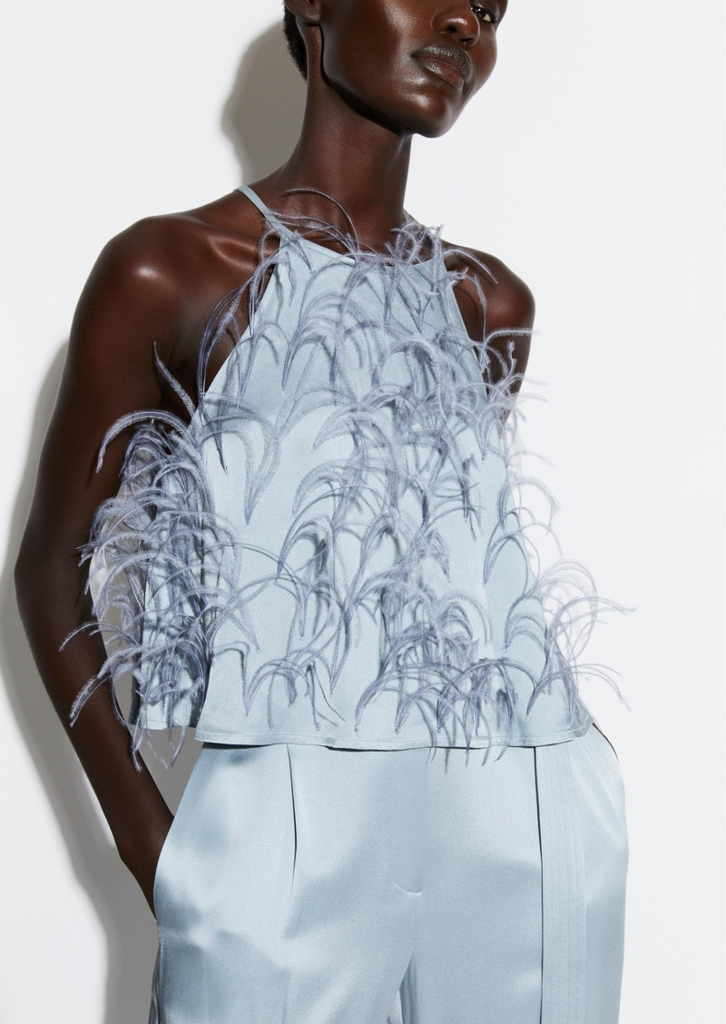 Satin Halter Cami With Feather Embroidery 4