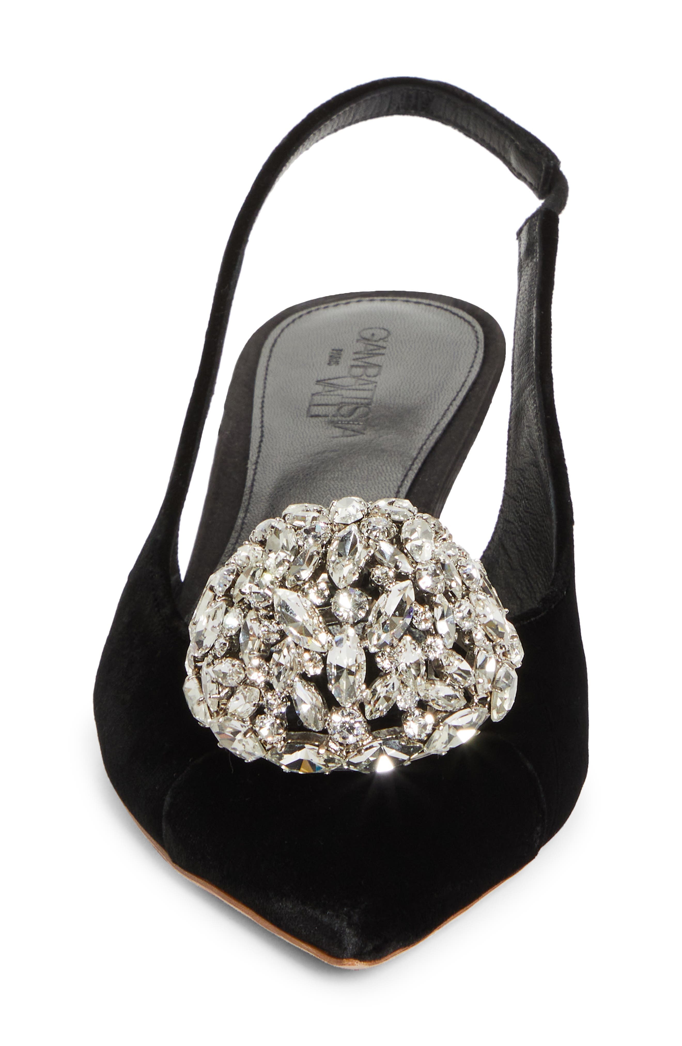 Giambattista Valli Crystal Ball Pointed Toe Velveteen Slingback Pump in Black/Crystal at Nordstrom - 4