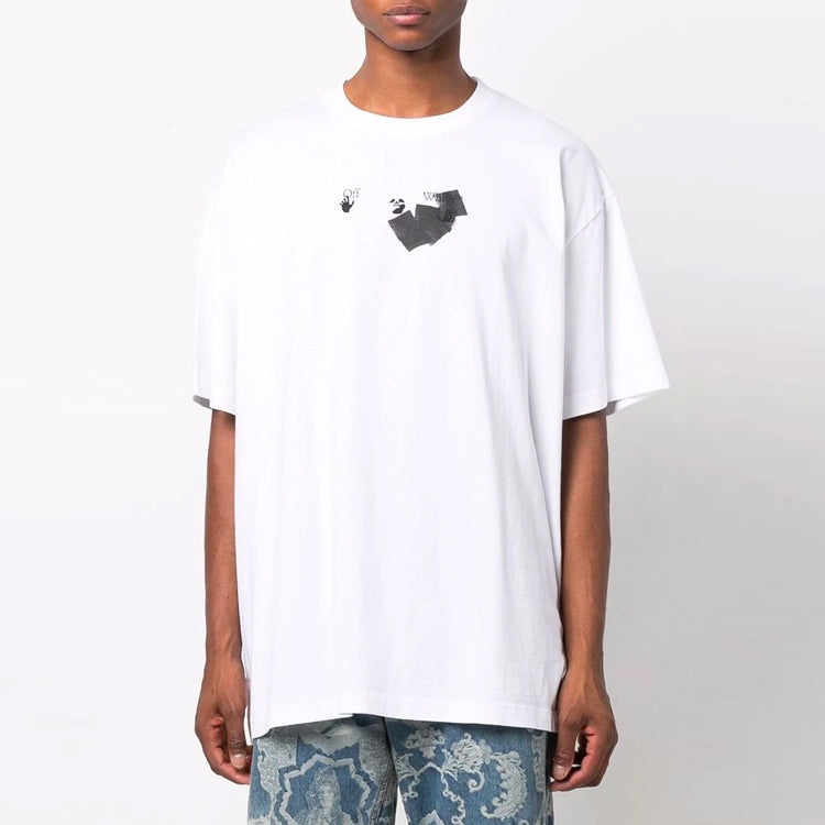 Men's Off-White FW21 Round Neck Arrow Pattern Printing Short Sleeve Loose Fit White T-Shirt OMAA038F - 2