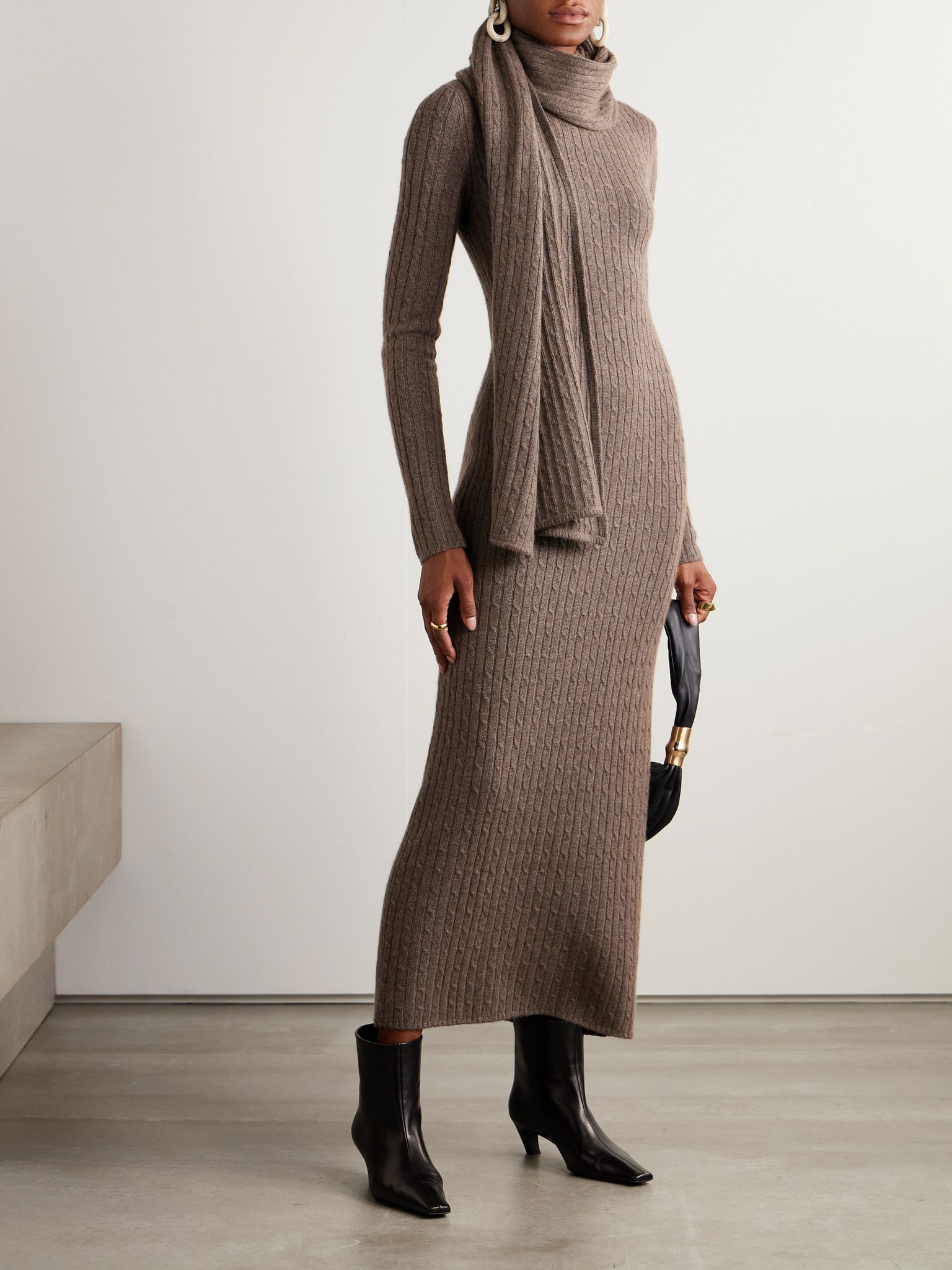 Natacha cable-knit wool and cashmere-blend dress Chocolate - 2