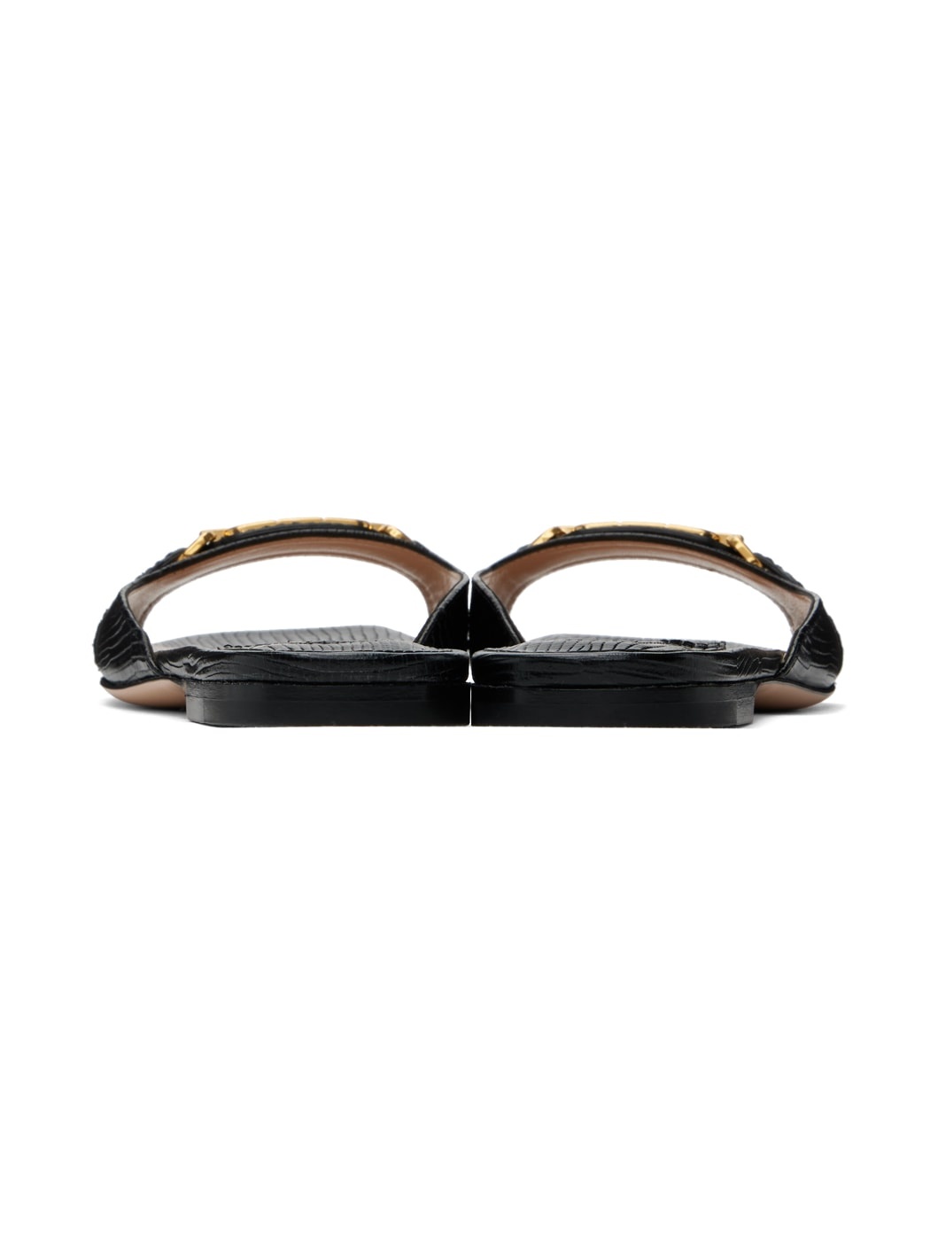 Black Stamped Lizard Leather Whitney Slides - 2