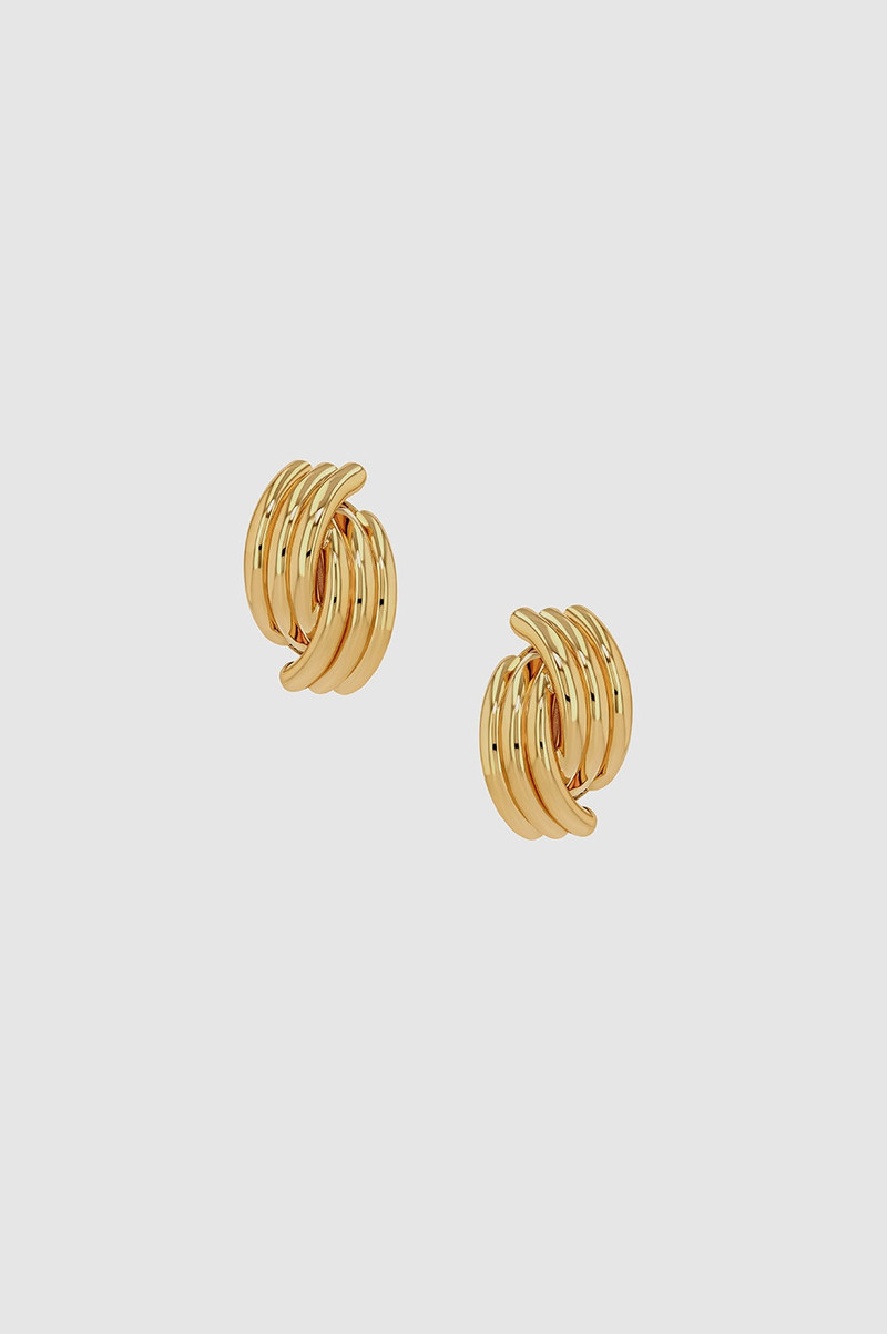 Crossover Ribbed Earrings - Gold 1